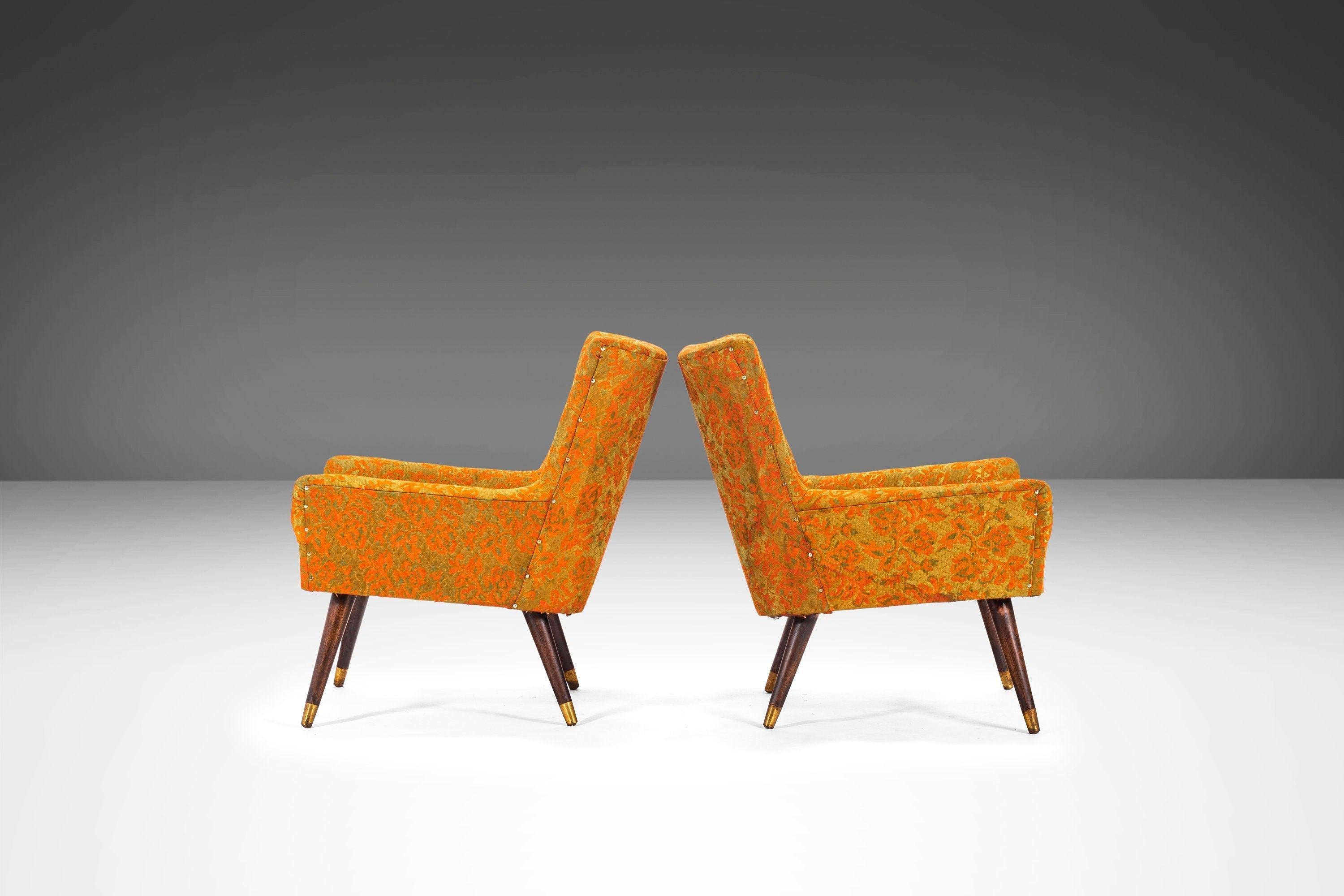 Fabric Set of Two '2' Mid Century Modern Accent Lounge Chairs After Paul McCobb, 1950s For Sale