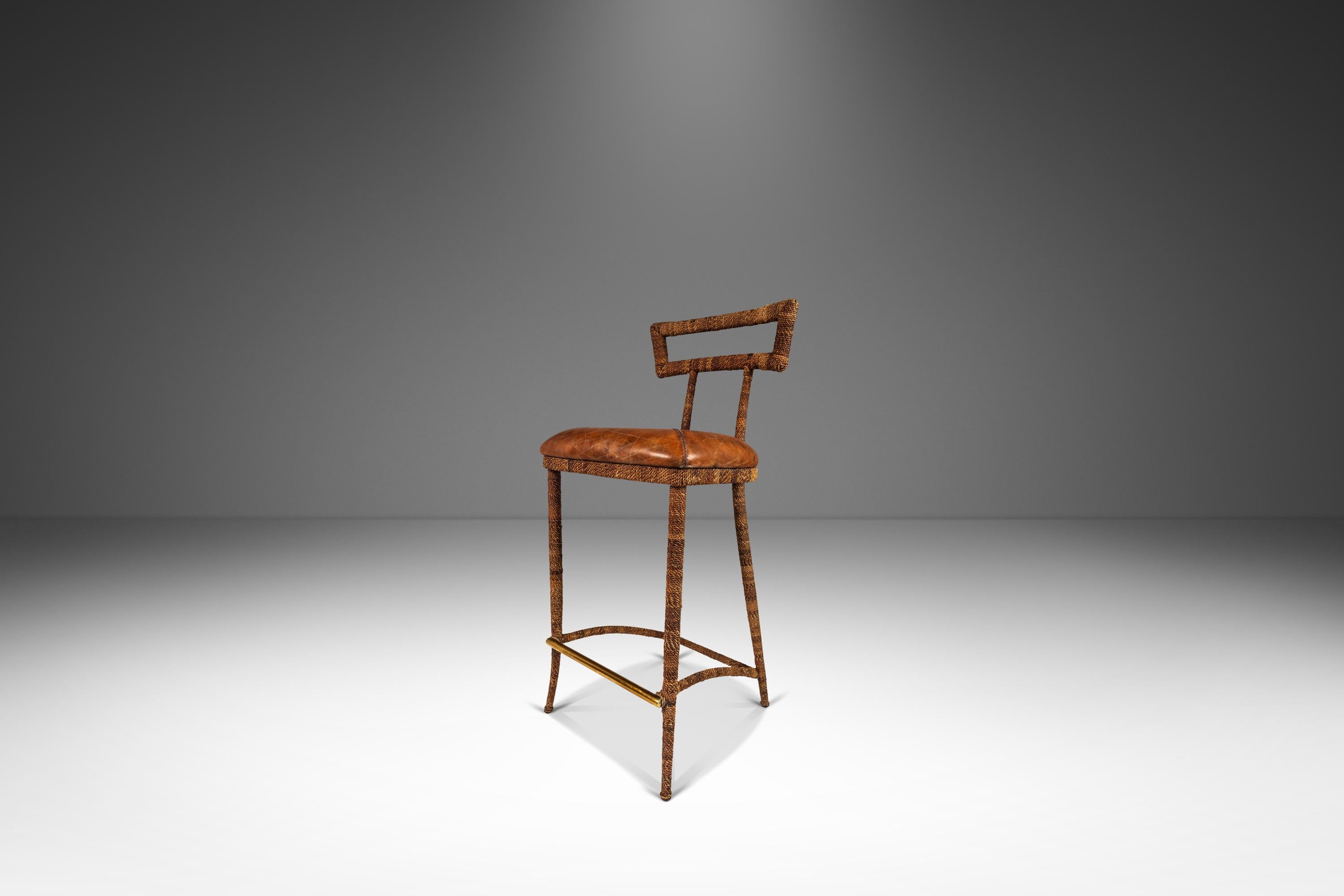 Philippine Set of 2 Mid-Century Modern Campaign Bar Stools by Maitland-Smith, c. 1980s