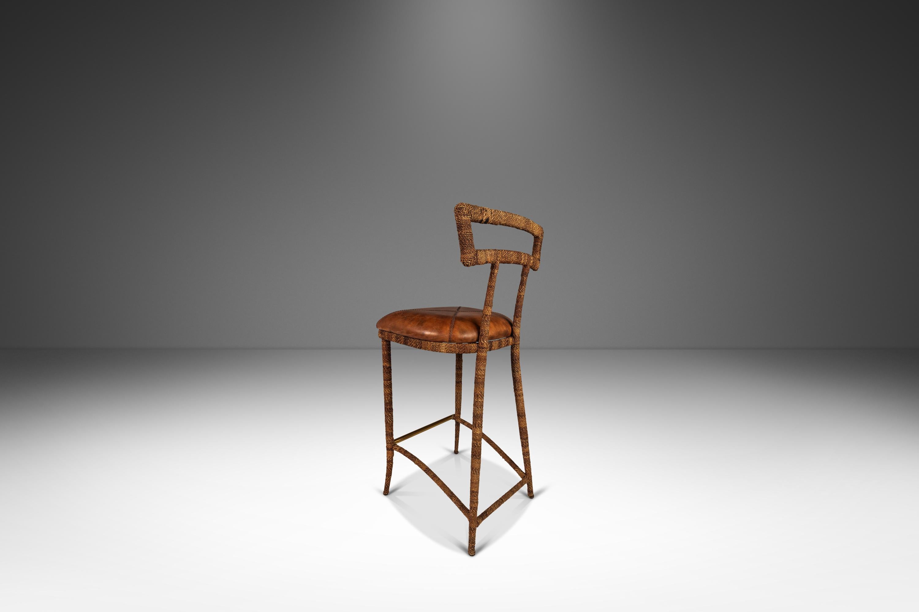 Late 20th Century Set of 2 Mid-Century Modern Campaign Bar Stools by Maitland-Smith, c. 1980s