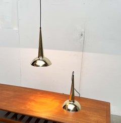 Set of 2 Mid-Century Modern Danish Brass Cone Pendant Lamps, 1950s