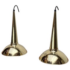 Set of 2 Mid-Century Modern Danish Brass Cone Pendant Lamps, 1950s