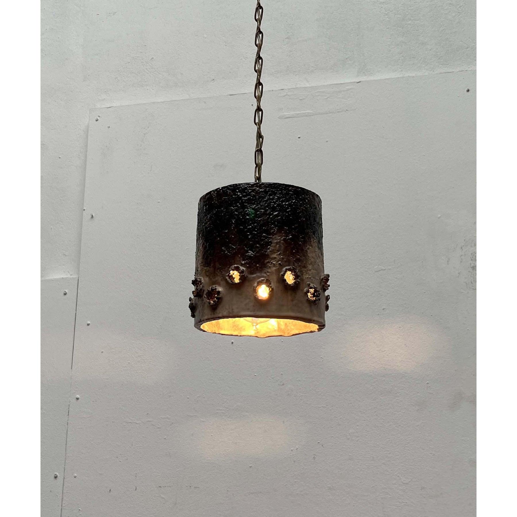 Set of 2 Mid-Century Modern Danish Brutalist Studio Pottery Pendant Lamps, 1960s For Sale 7
