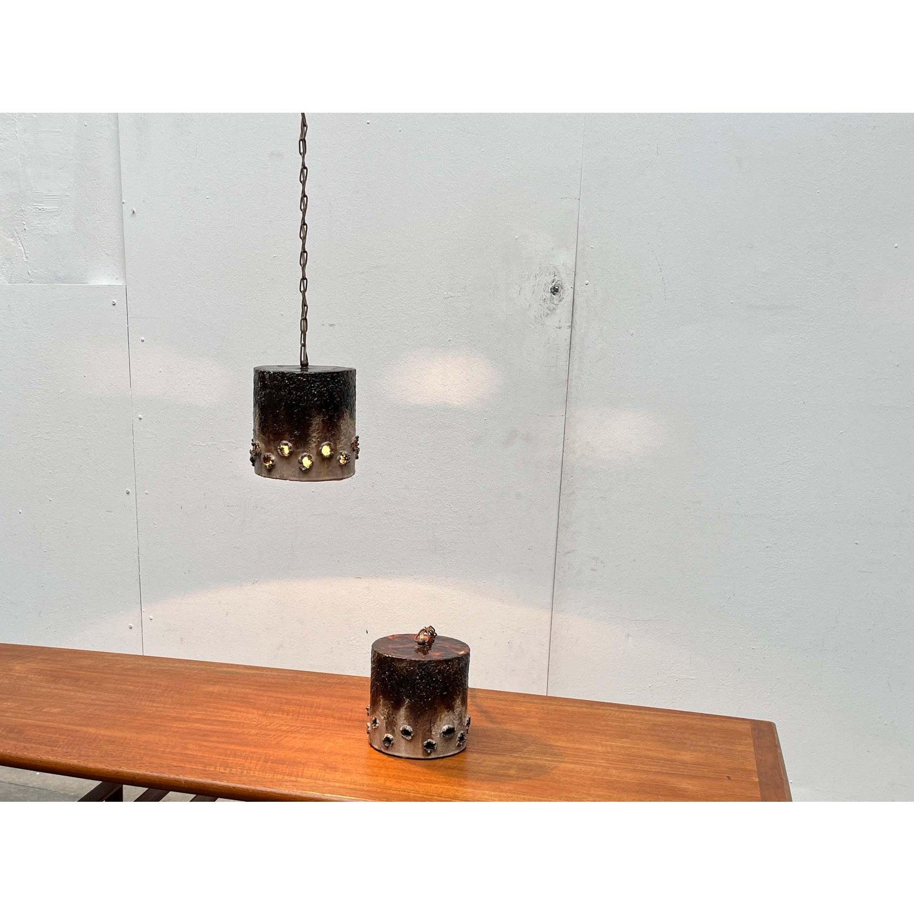 Set of 2 Mid-Century Modern Danish Brutalist Studio Pottery Pendant Lamps, 1960s For Sale 8