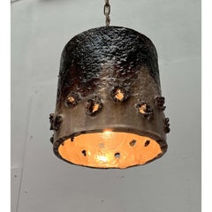 Set of 2 Mid-Century Modern Danish Brutalist Studio Pottery Pendant Lamps, 1960s