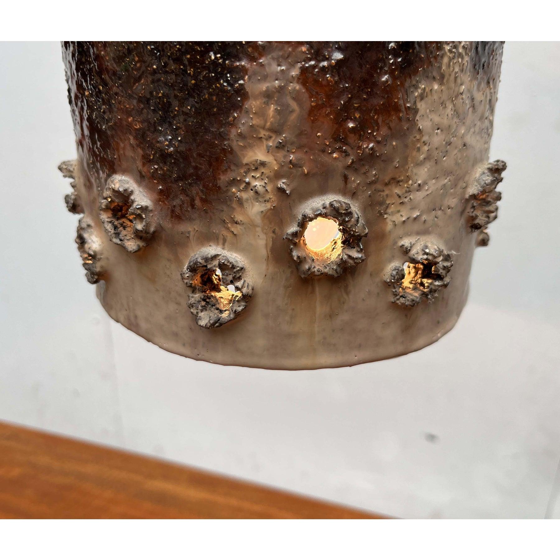 Ceramic Set of 2 Mid-Century Modern Danish Brutalist Studio Pottery Pendant Lamps, 1960s For Sale
