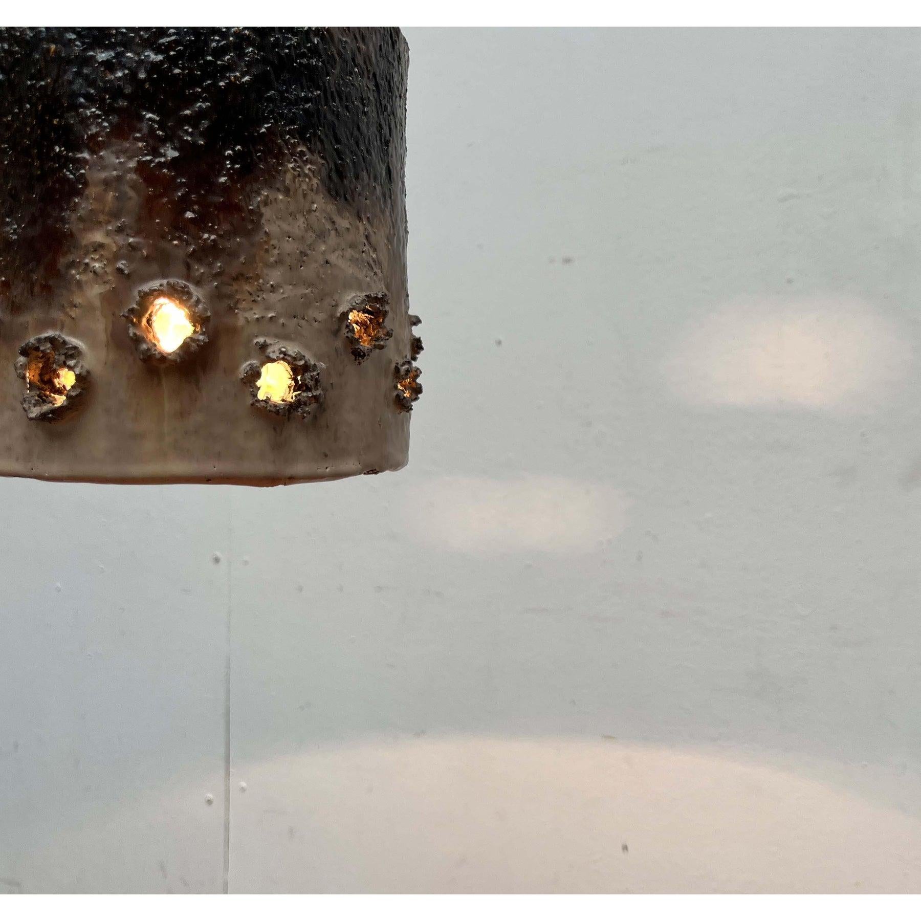 Set of 2 Mid-Century Modern Danish Brutalist Studio Pottery Pendant Lamps, 1960s For Sale 1