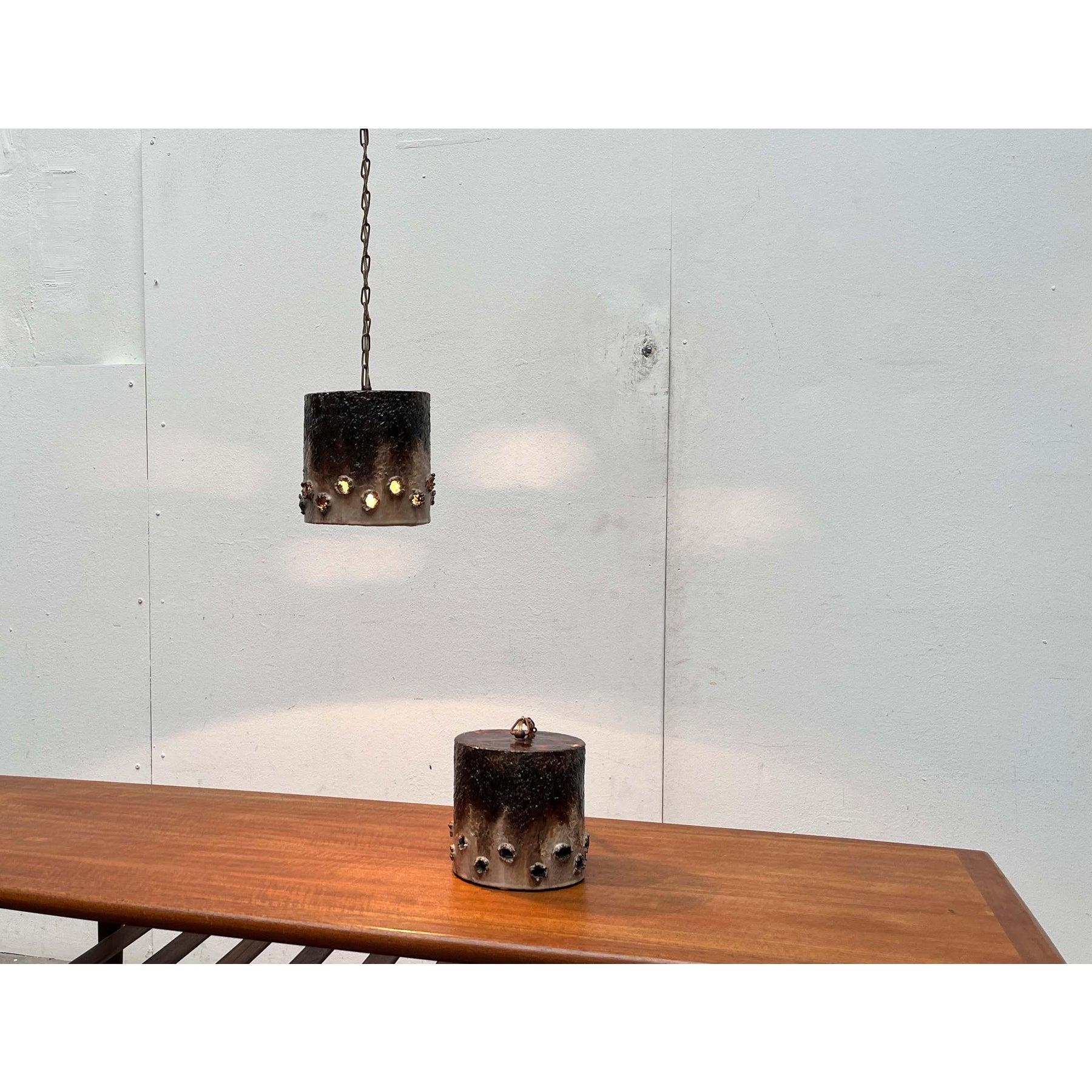 Set of 2 Mid-Century Modern Danish Brutalist Studio Pottery Pendant Lamps, 1960s For Sale 3