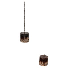 Set of 2 Mid-Century Modern Danish Brutalist Studio Pottery Pendant Lamps, 1960s