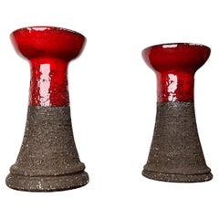 2er Set Dänische Studio Pottery Kerzenhalter Lovemose 1960er Jahre