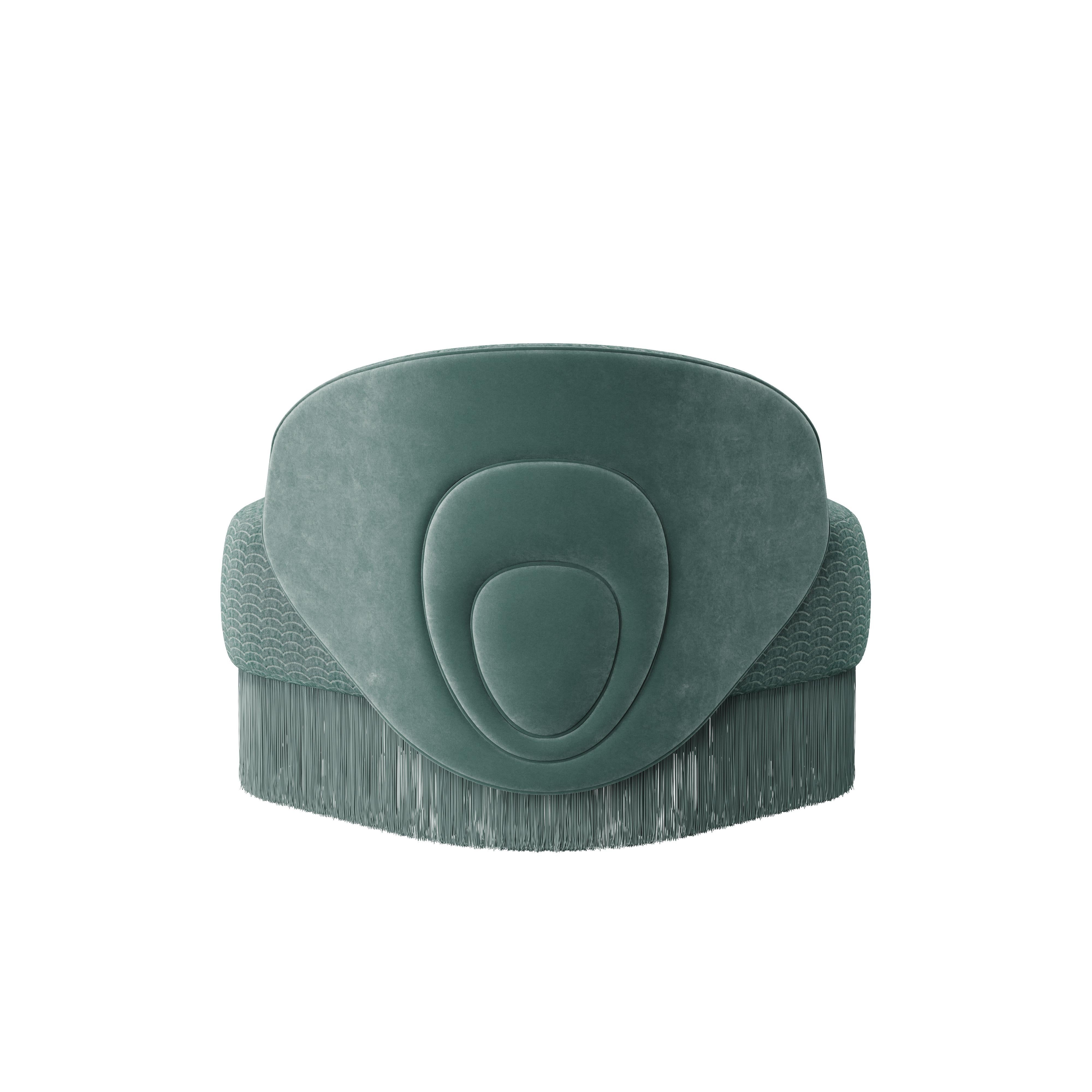 Set di 2 poltrone Doris di metà secolo moderno Dedar con frange in velluto tricotine in vendita 5