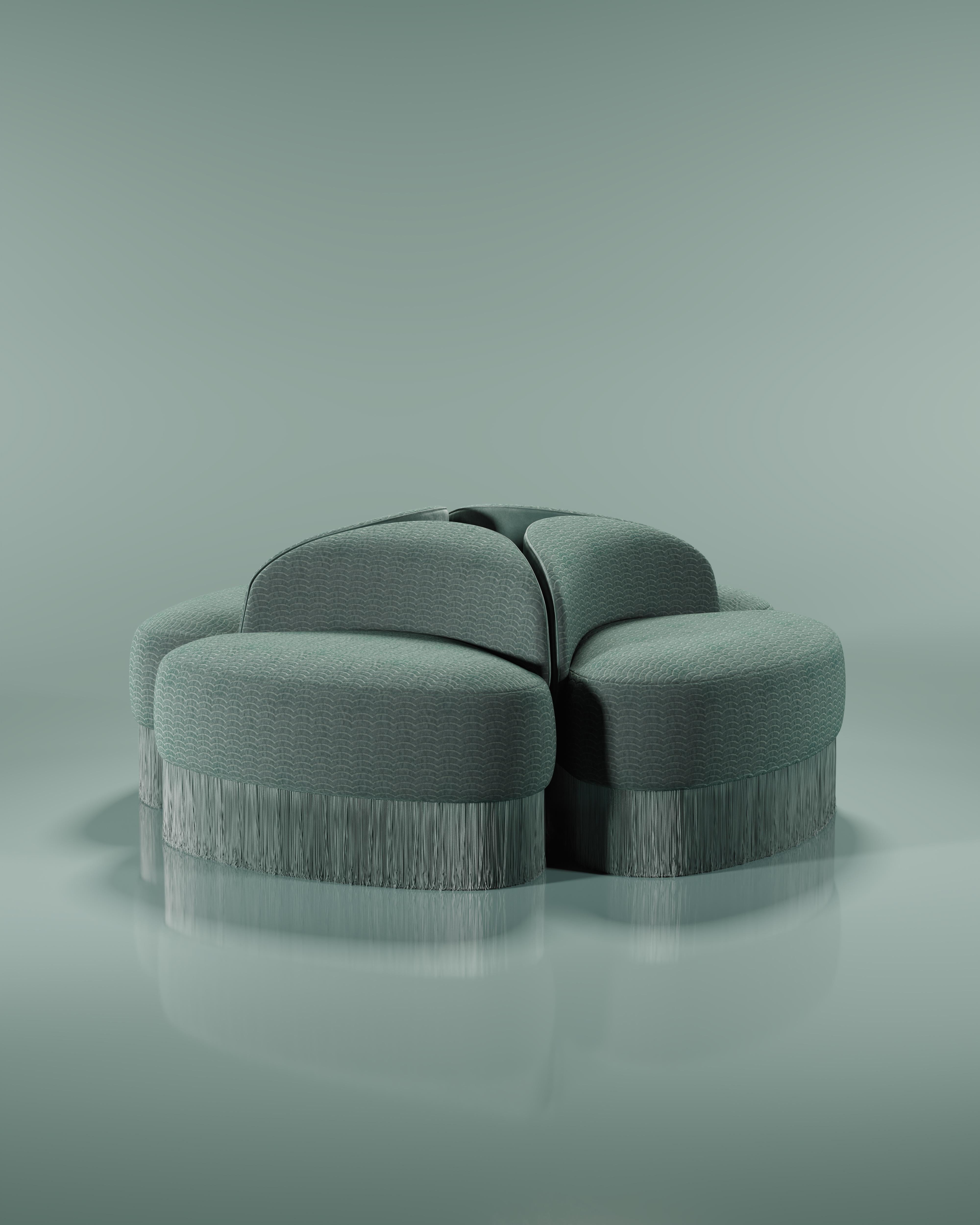 Set di 2 poltrone Doris di metà secolo moderno Dedar con frange in velluto tricotine in vendita 7