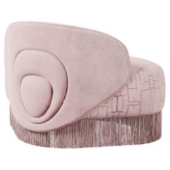 Set of 2 Mid-Century Modern Doris Armchair Dedar Velvet Tricotine Fringes