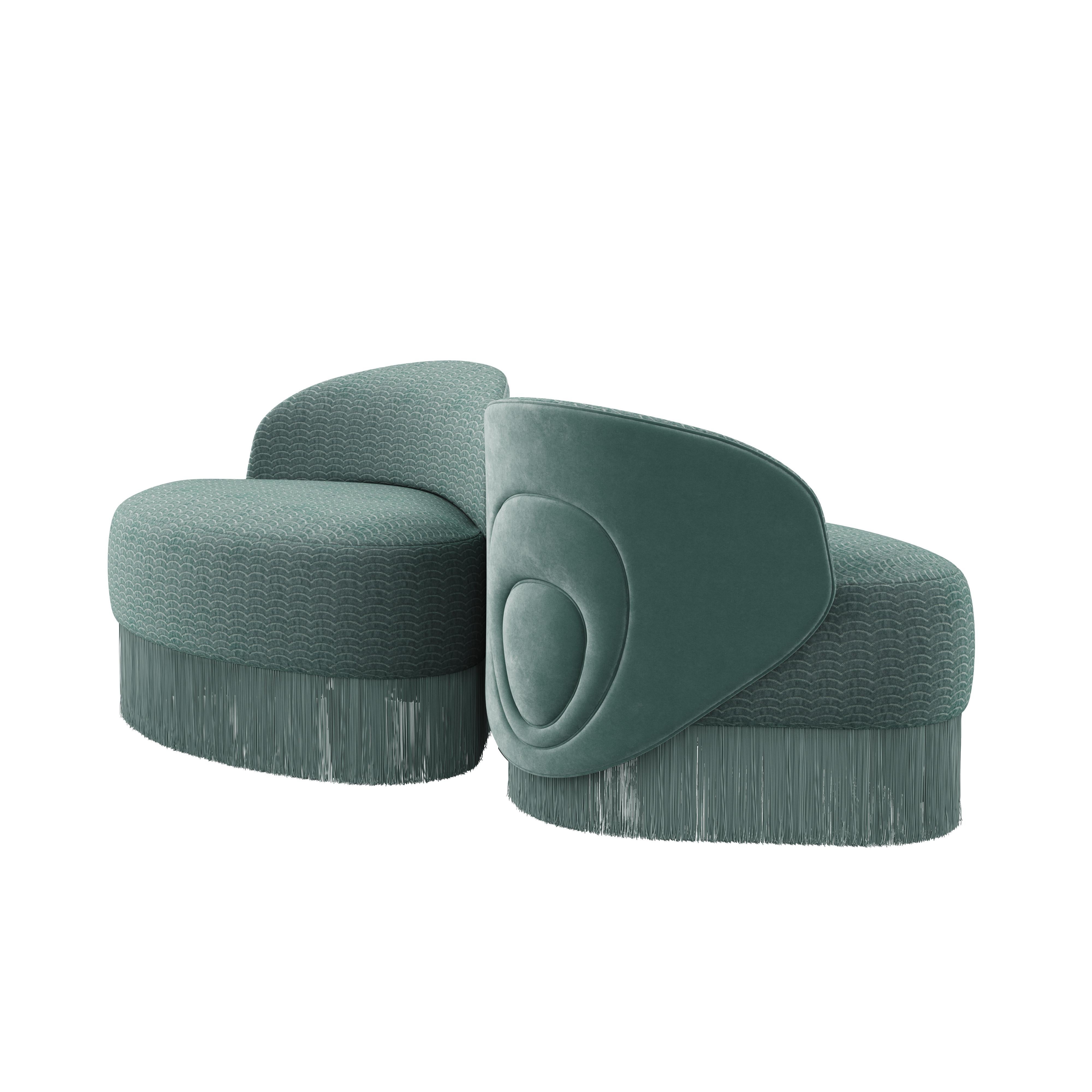 Set di 2 poltrone Doris di metà secolo moderno Dedar con frange in velluto tricotine in vendita 1