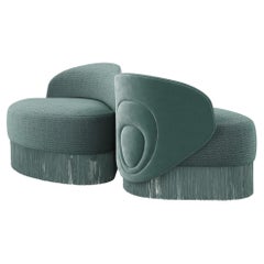 Set of 2 Mid-Century Modern Doris Armchair Dedar Velvet Tricotine Fringes