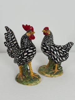 Set of 2 Mid Century Modern italian Farmhouse Pottery Chickens Italy 1960s