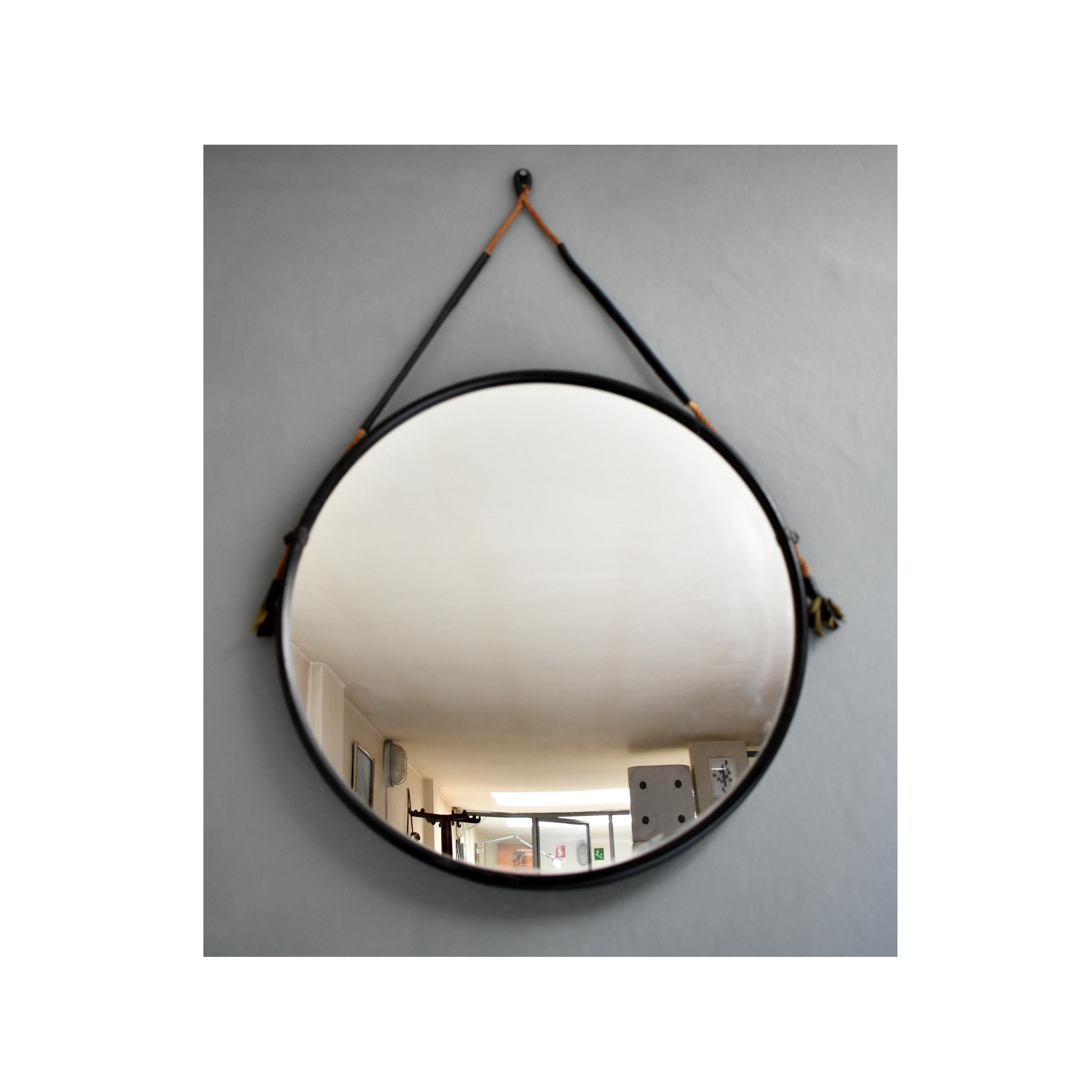 Mid-Century Modern Italian Round Wall Mirrors, 1960s, Black Iron Frame 3