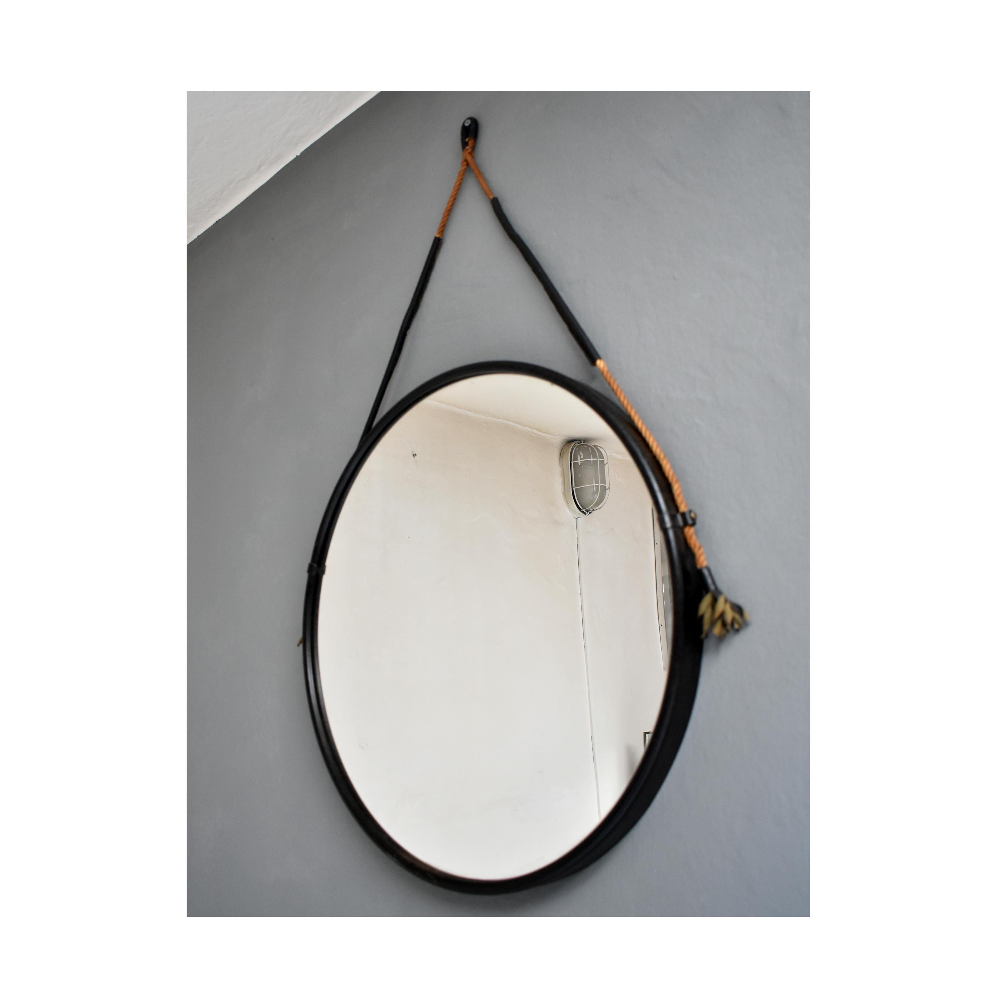  Mid-Century Modern Italian Round Wall Mirrors, 1960s, Black Iron Frame In Good Condition In Milan, IT