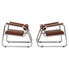Set di 2 sedie da salotto moderne di metà secolo in cromo