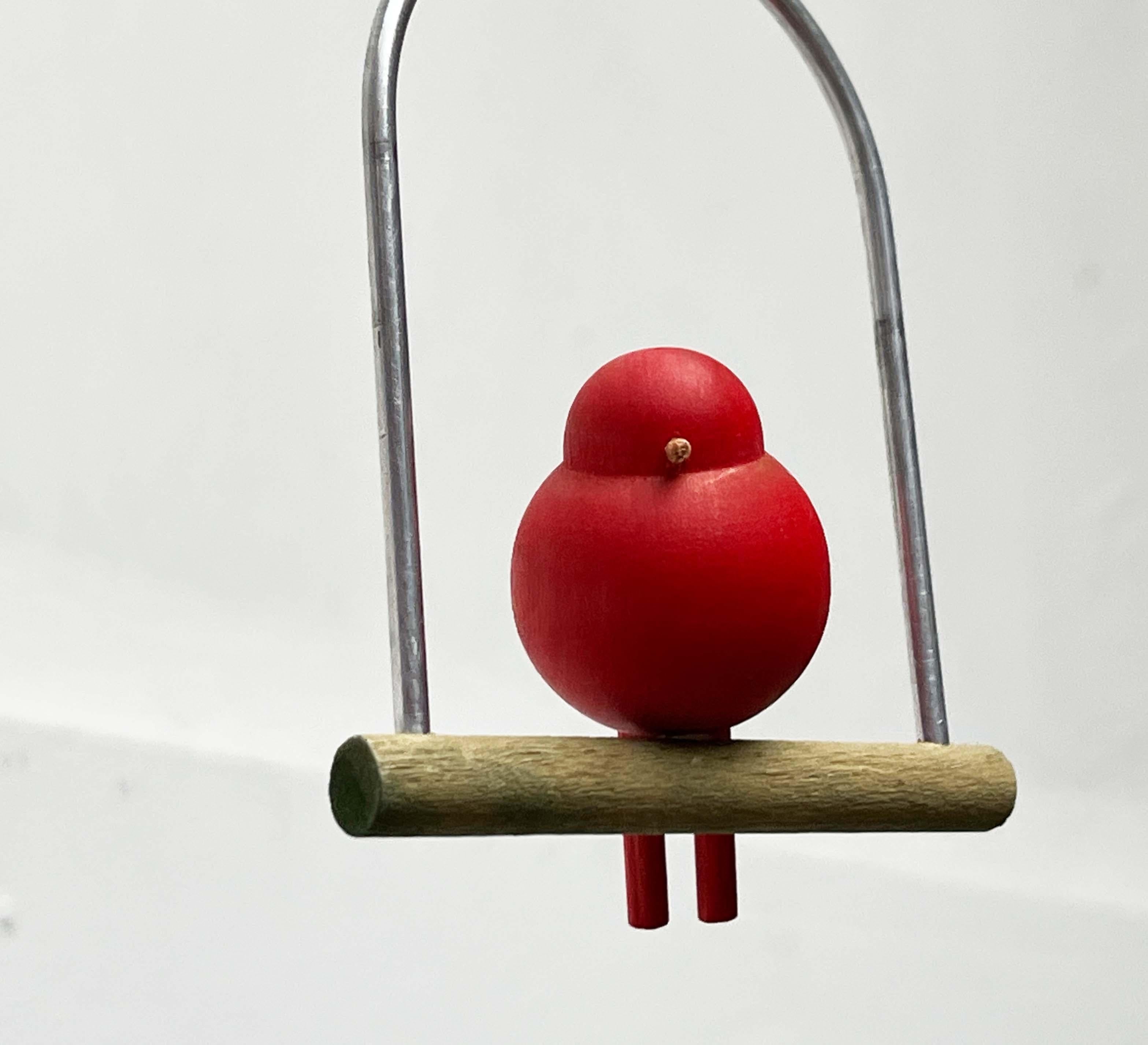 XX secolo Set of 2 Mid-Century Modern Red Bird Hanger from Aarikka, Finland, 1960s in vendita