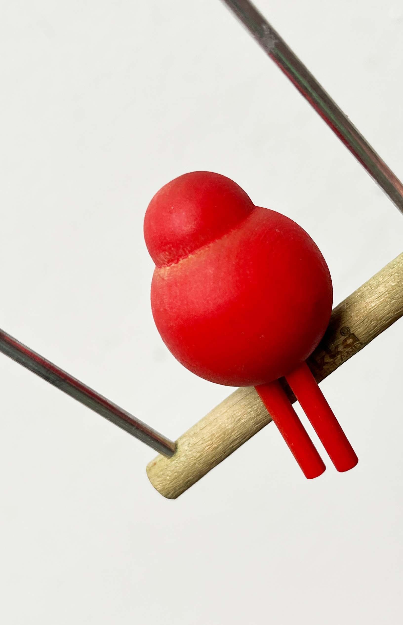 Set of 2 Mid-Century Modern Red Bird Hanger from Aarikka, Finland, 1960s in vendita 1