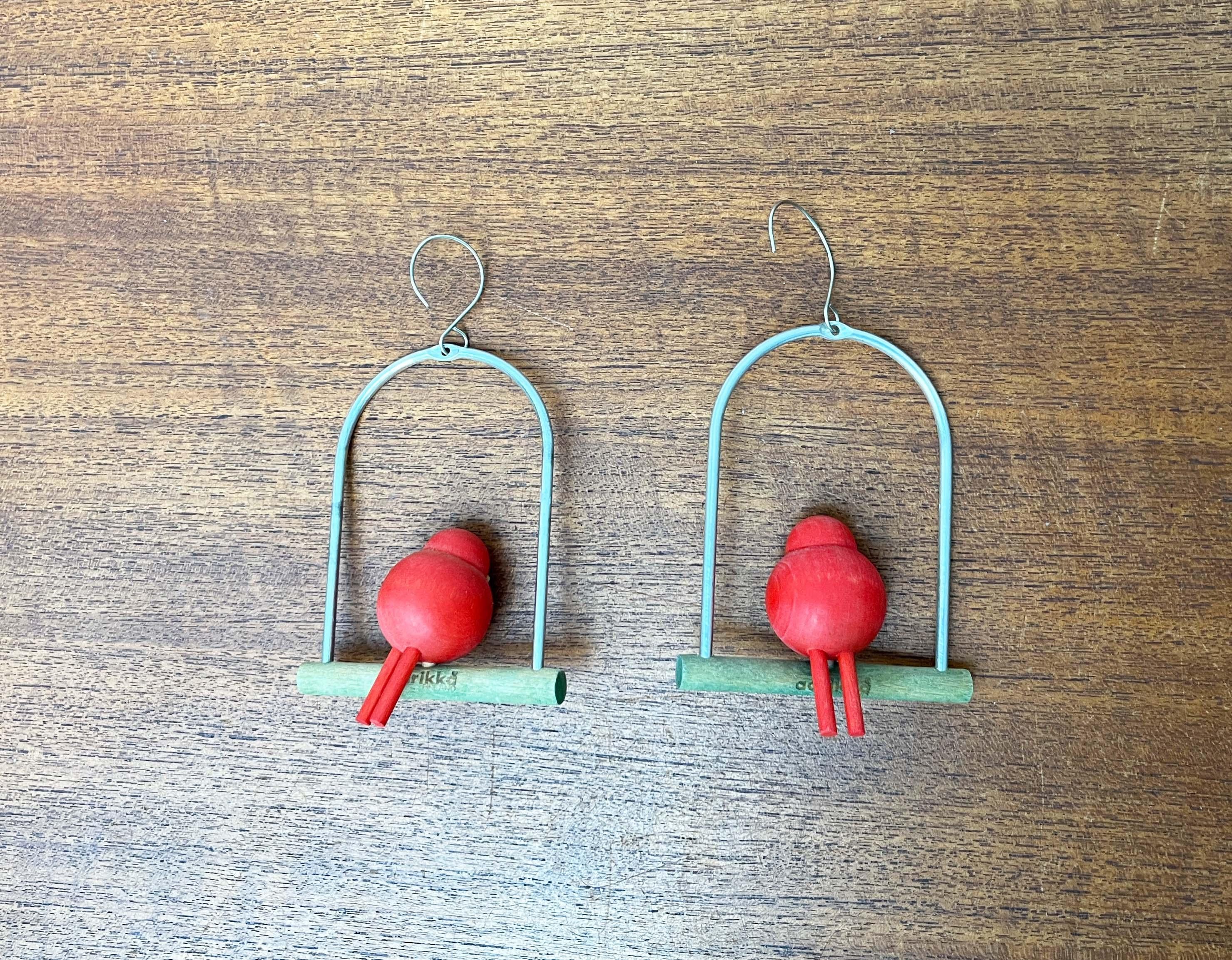 Set of 2 Mid-Century Modern Red Bird Hanger from Aarikka, Finland, 1960s in vendita 3