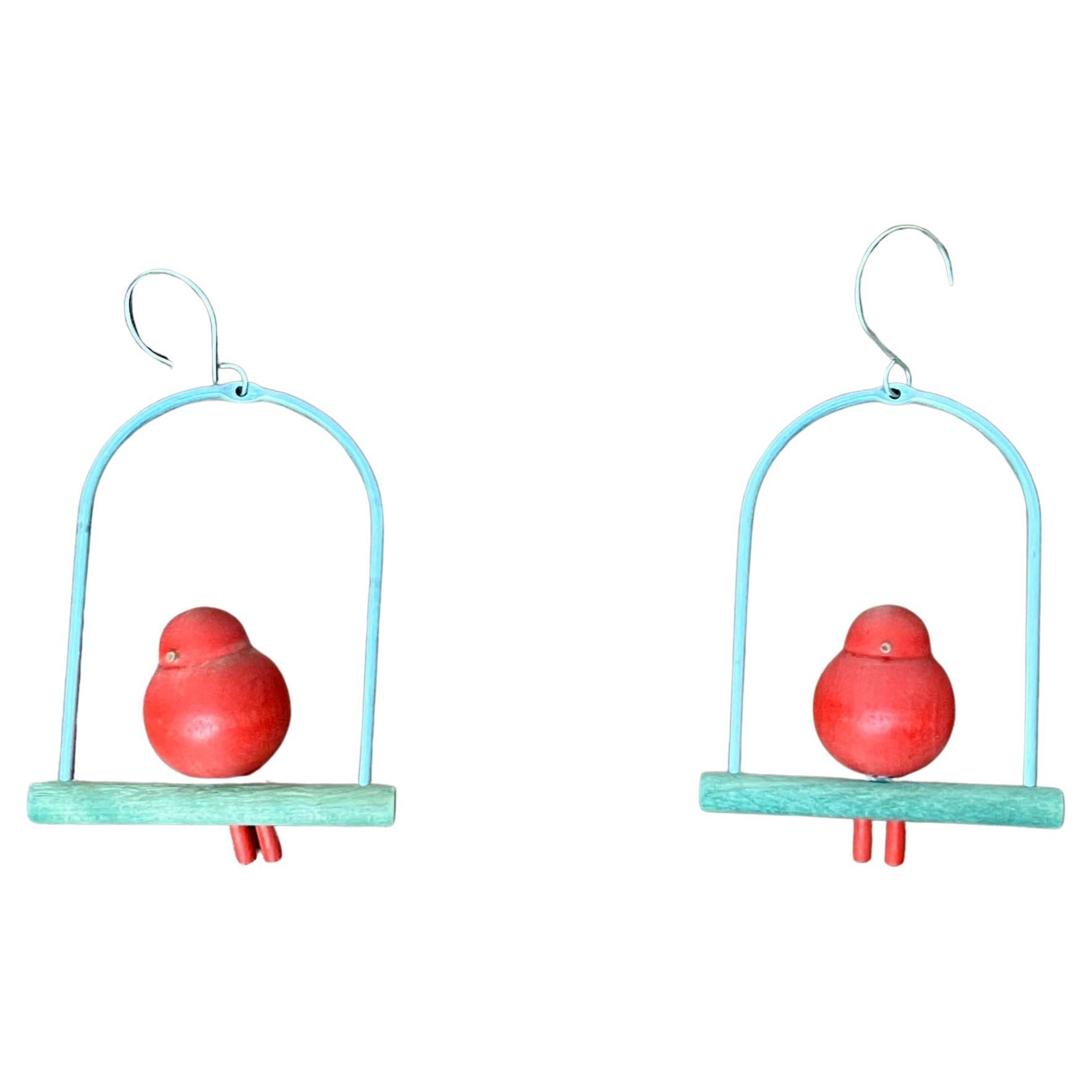 Set of 2 Mid-Century Modern Red Bird Hanger from Aarikka, Finland, 1960s in vendita