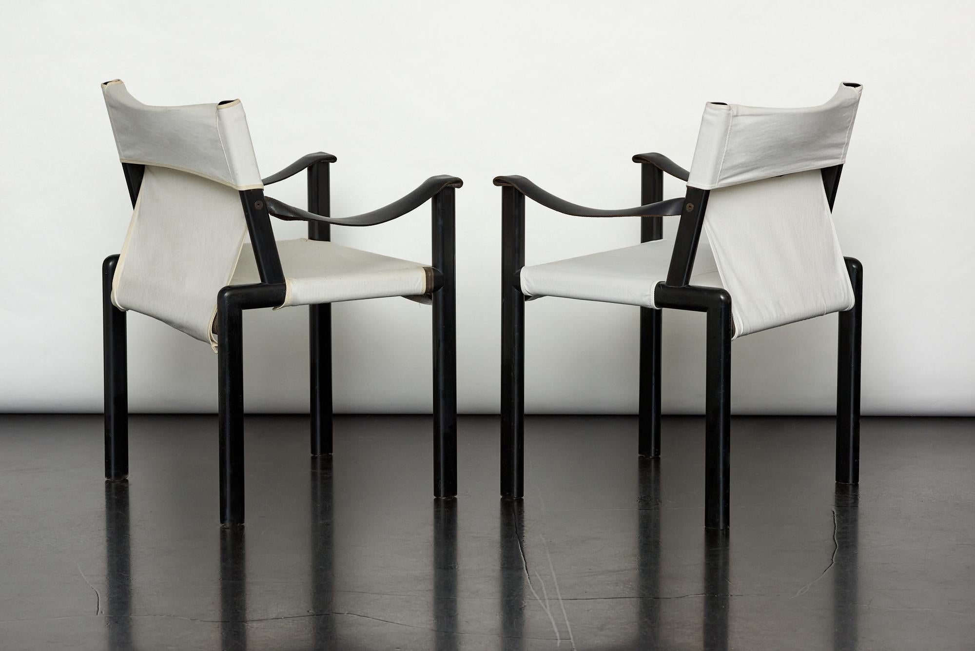 Leather Set of 2 model 102, Pinta chairs designed by Piero de Martini for Cassina 1975 For Sale