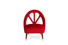 2er-Set Mid-Century Modern Scharlachroter Sessel Velvet Wood by Ottiu