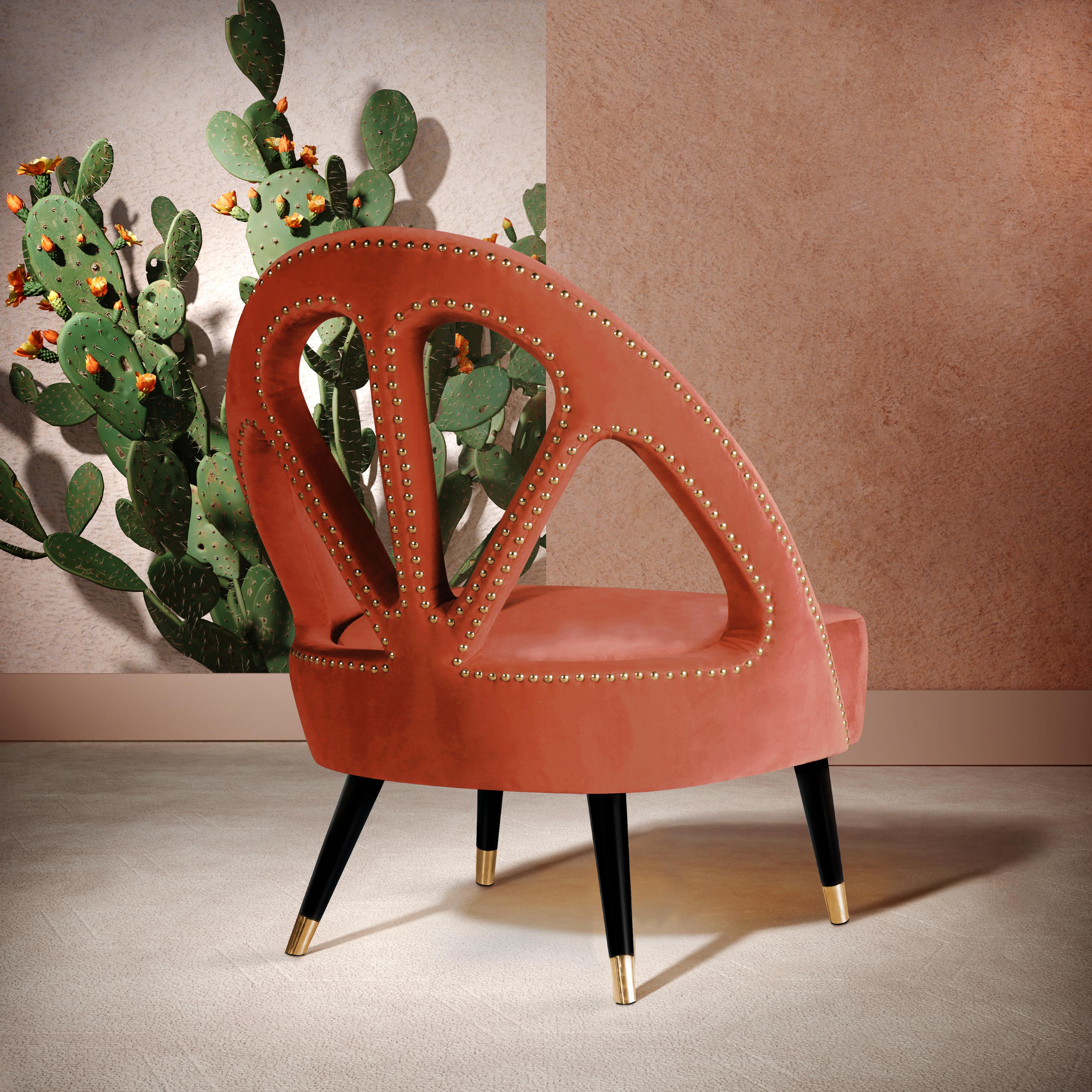 2er-Set Mid-Century Modern Scharlachroter Sessel Velvet Wood by Ottiu im Angebot 1