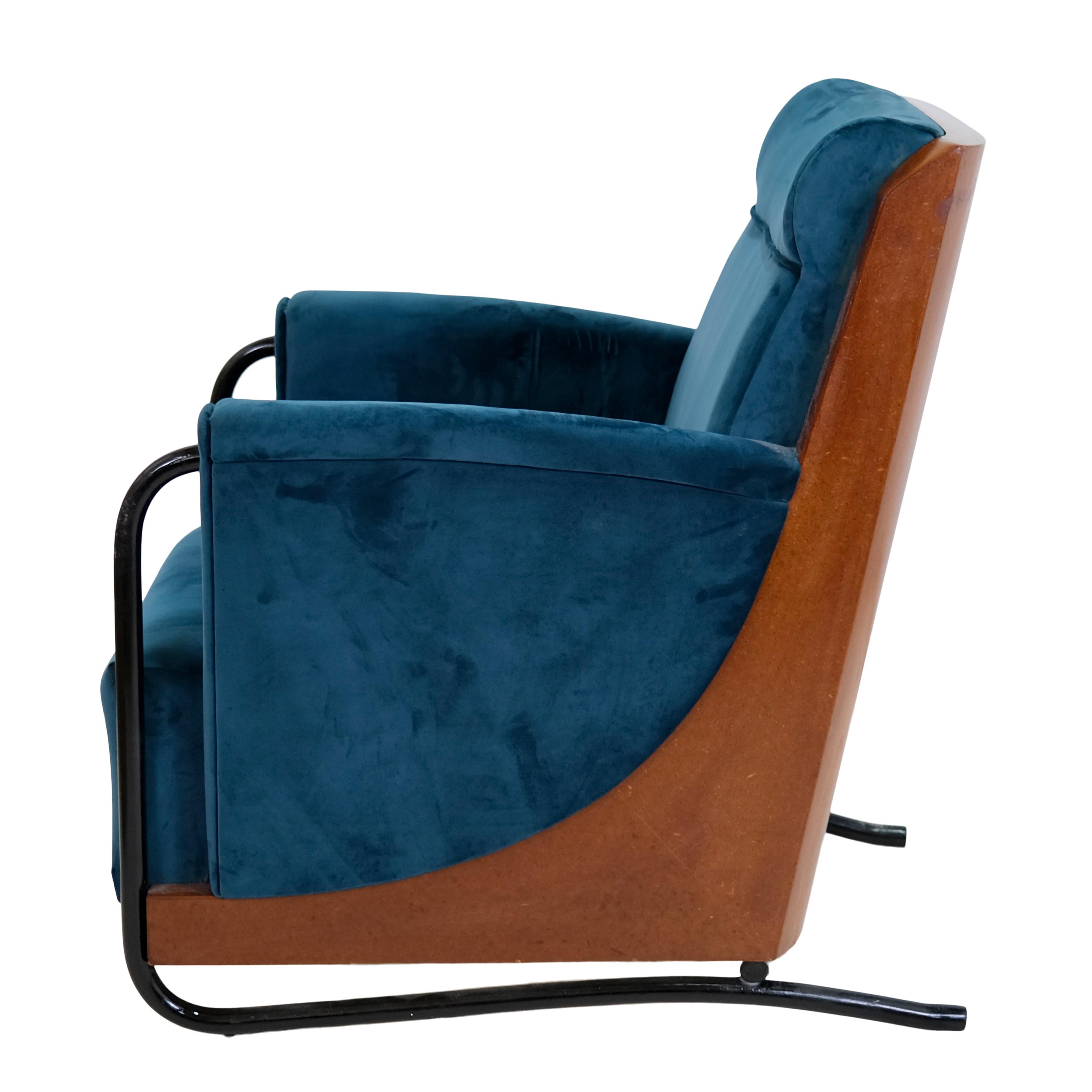 2er-Set Mid-Century Modern Club Chairs aus Stahlrohr und Samt  (Lackiert) im Angebot