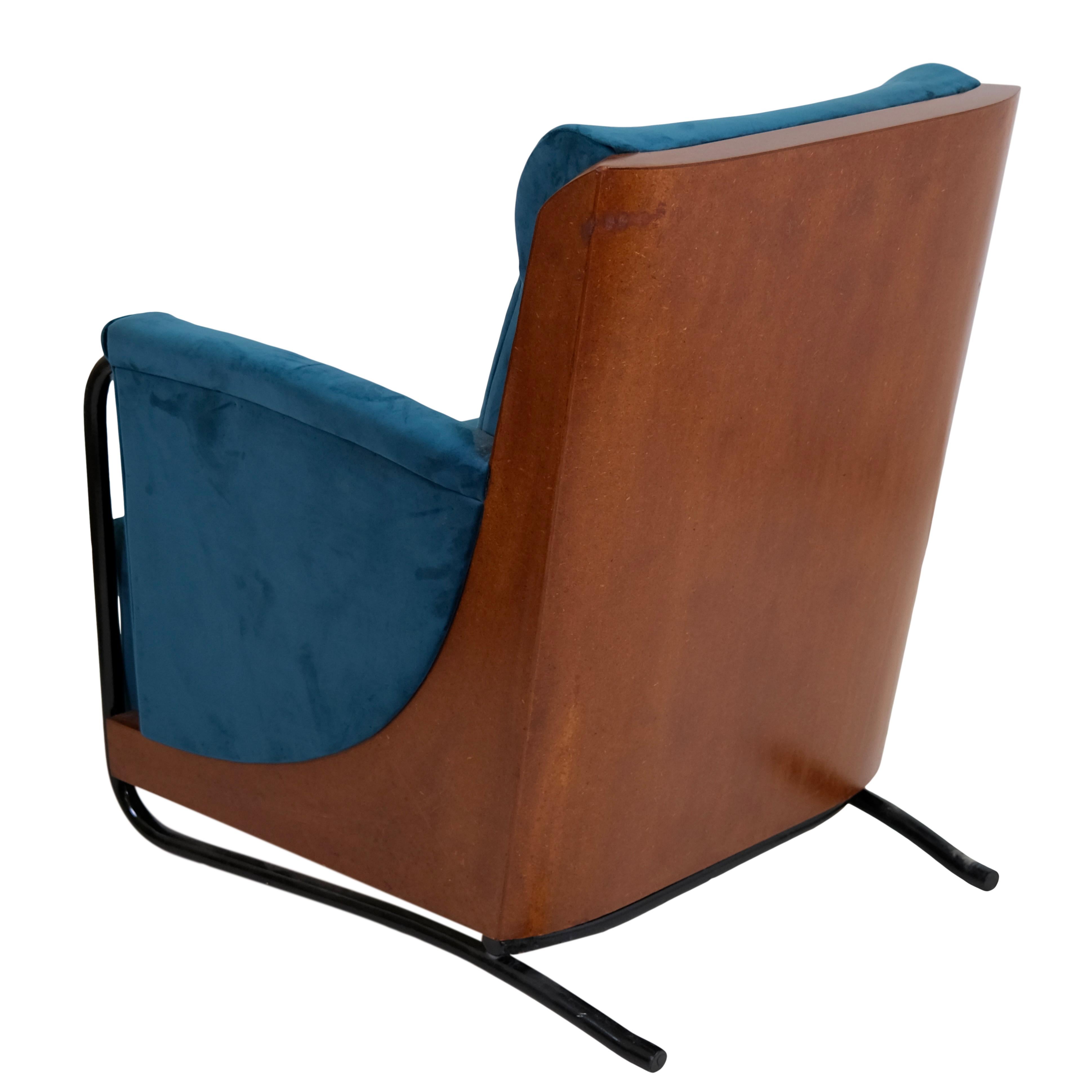 20th Century Set of 2 Mid-Century Modern Steel Tube and Velvet Club Chairs  For Sale
