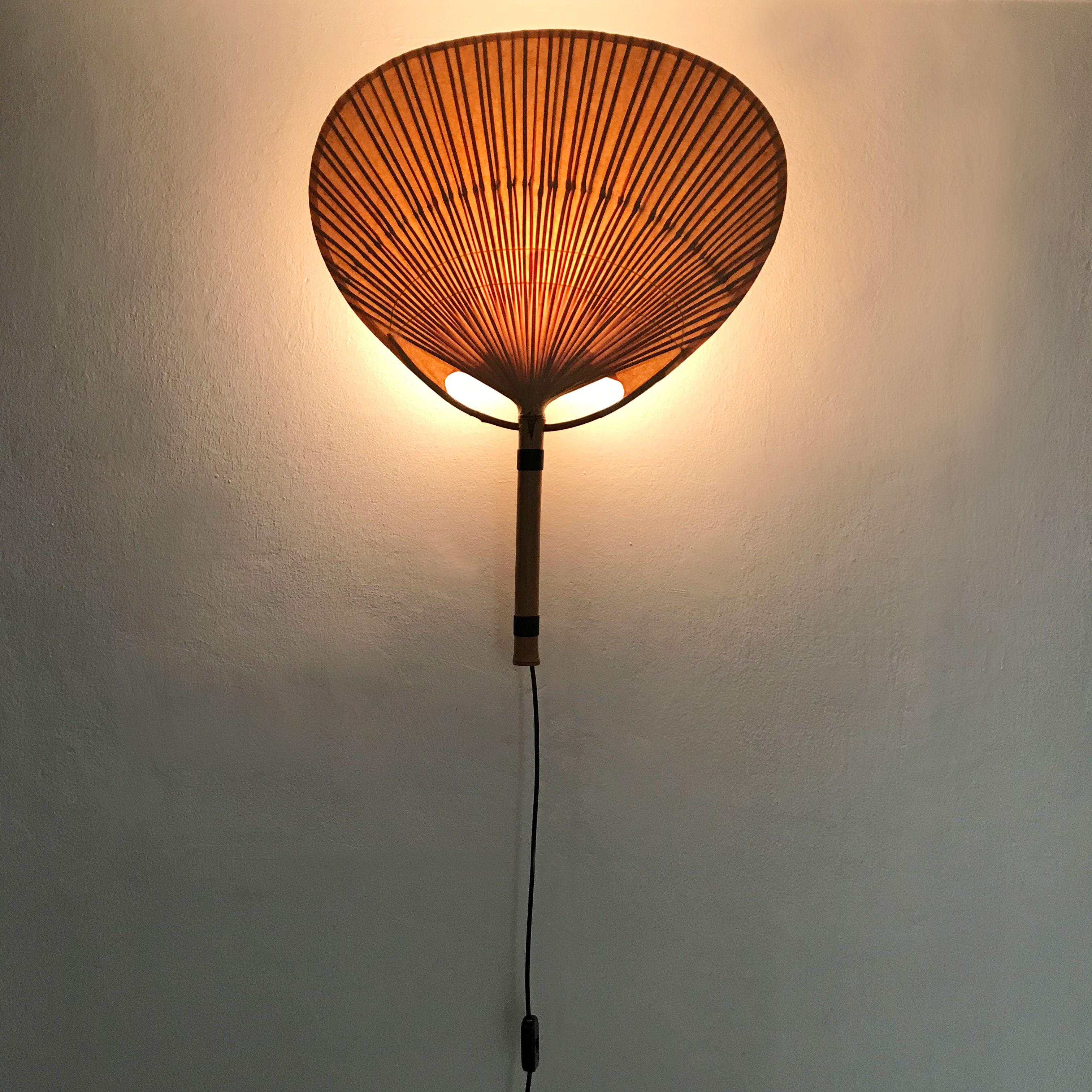 Bamboo Set of 2 Mid-Century Modern 'Uchiwa III' Fan Wall Lamps by Ingo Maurer, 1970s