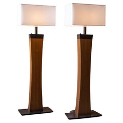 Set of 2 Mid-Century Modern Wooden Italian Floor Lamps, Italy, 1970s