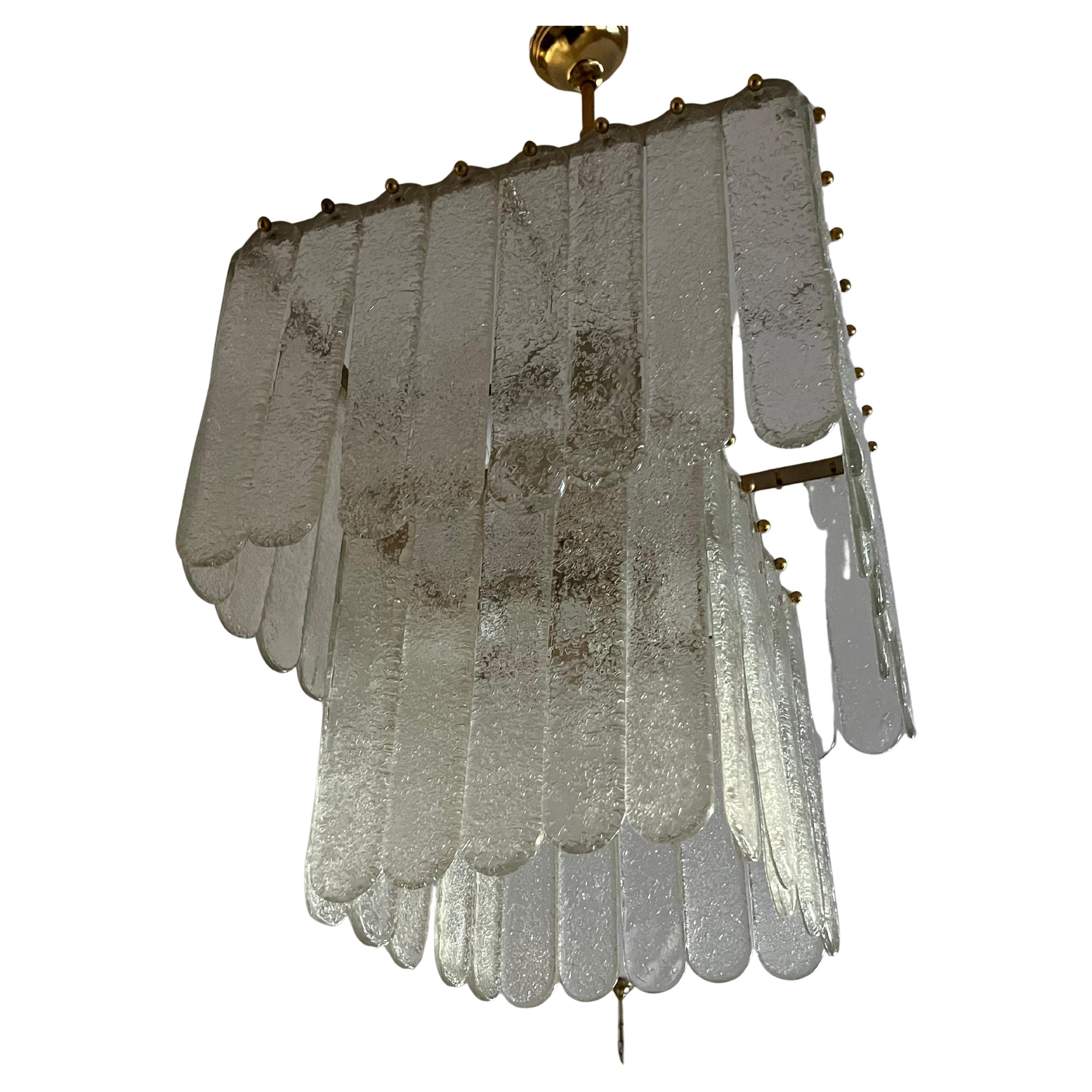 Set Of 2 Mid-Century Monumental Murano Glass And Brass Chandeliers, 1960s