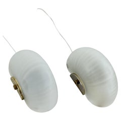 Set Of 2 Mid-Century Murano Glass And Brass Shell Wall Lamps, VeLuce 1960s