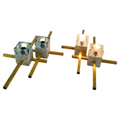 Set of 2 Mid-Century Murano Glass And Brass Wall Lamps, Attributed To Sciolari