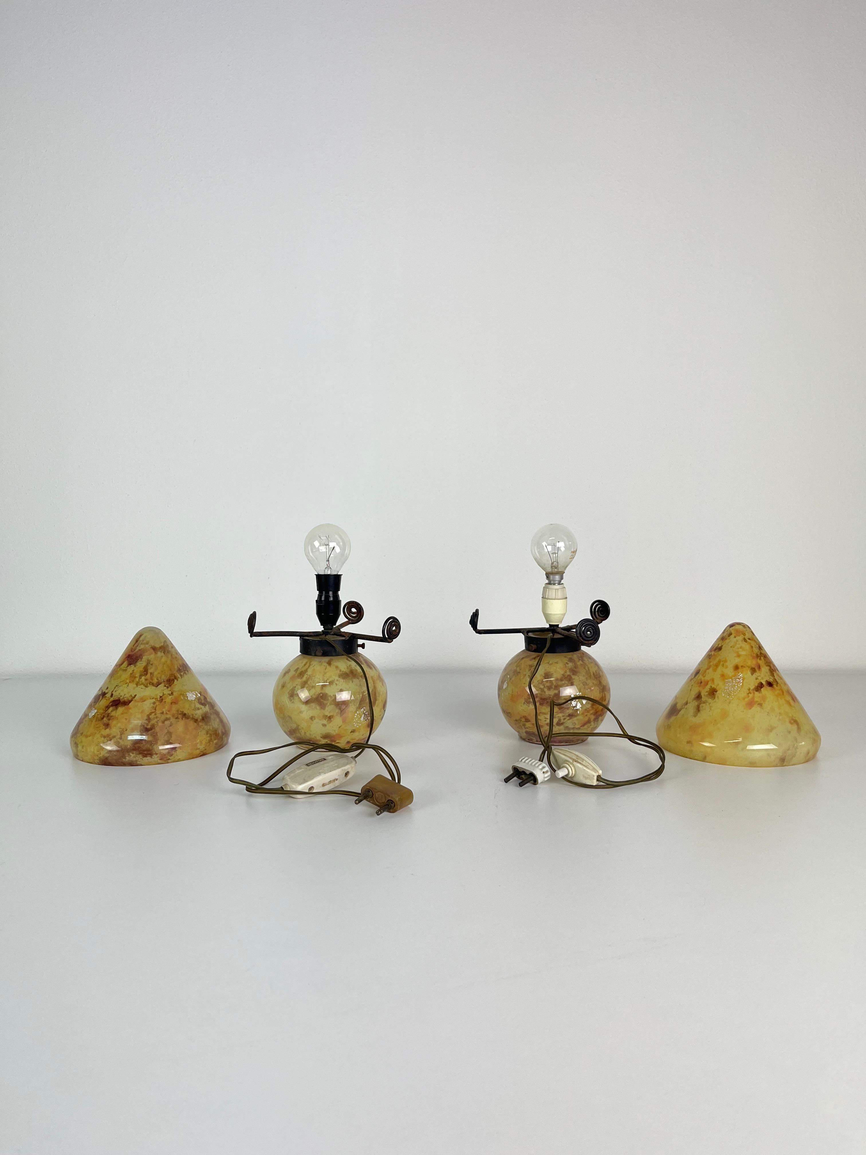 Set of 2 Mid-Century Murano Glass Bedside Lamps, 1950s For Sale 4