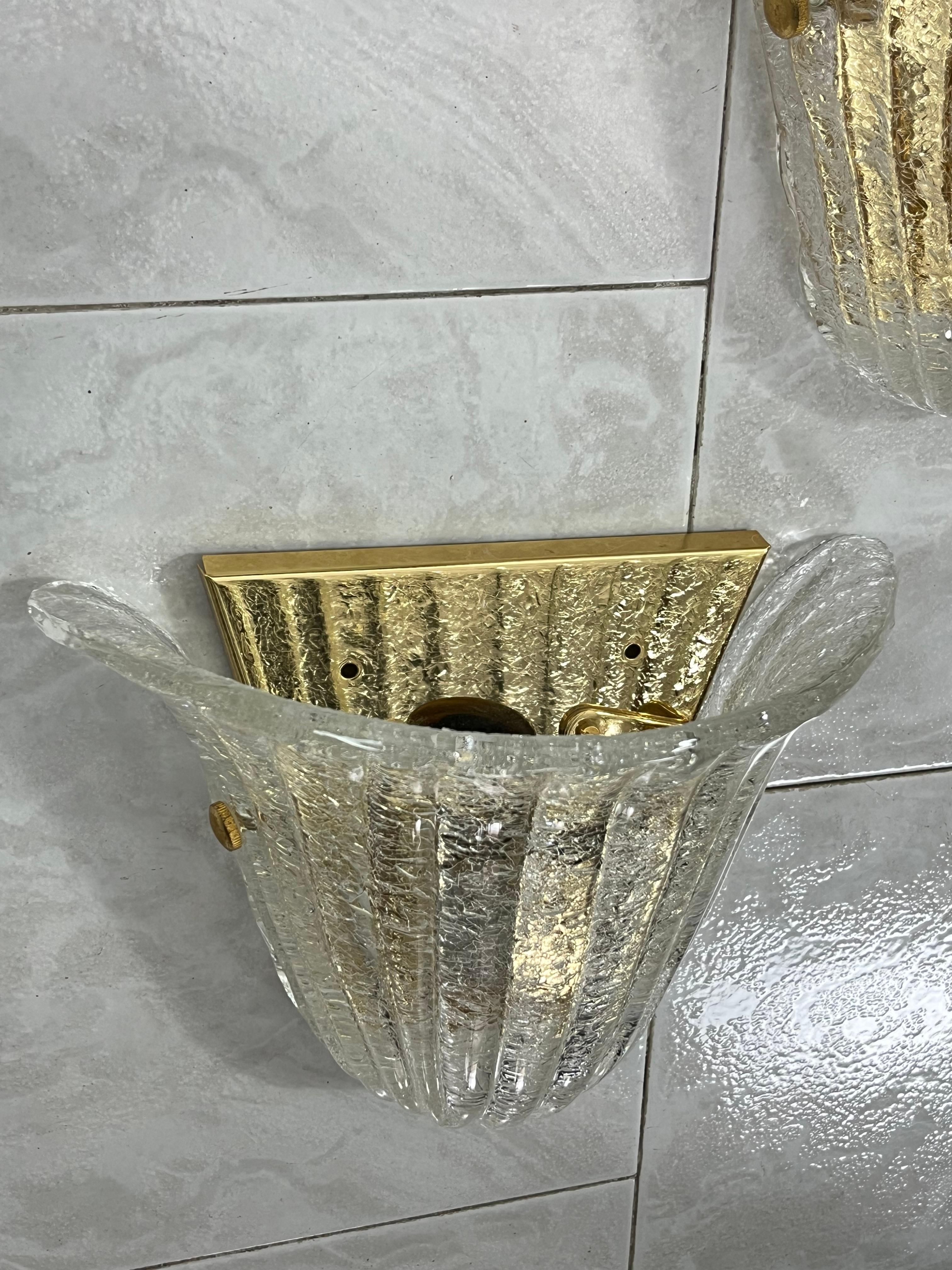 Métal Ensemble de 2 lampes murales en verre de Murano du milieu du siècle, 1970 dans le style de Seguso en vente