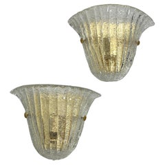 Set di 2 lampade da parete in vetro di Murano in ottone del metà del secolo scorso, anni '70, nello stile di Seguso