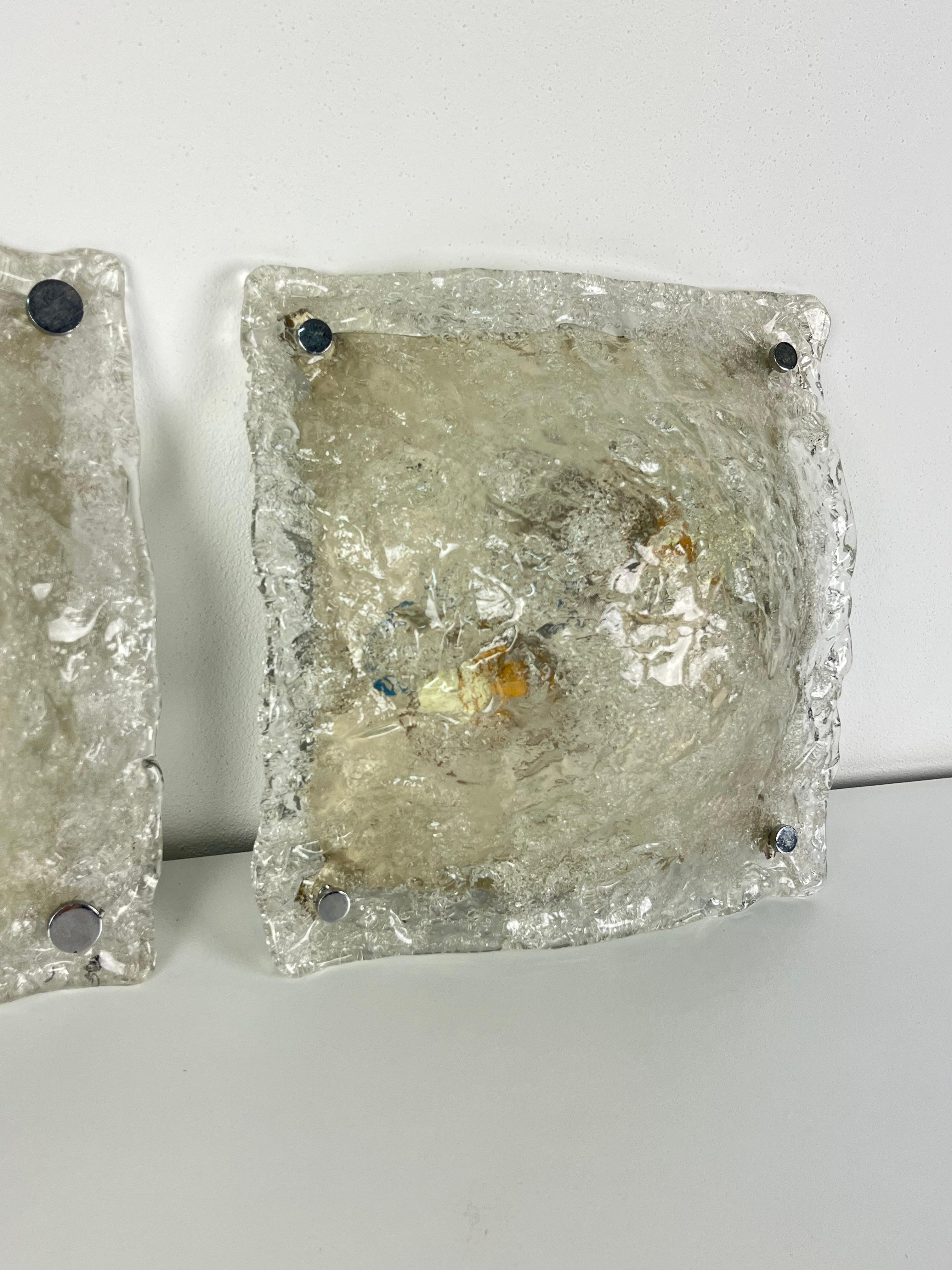 Juego de 2 lámparas de pared de cristal de Murano de mediados de siglo de Carlo Nason para Mazzega, años 60 en venta 5