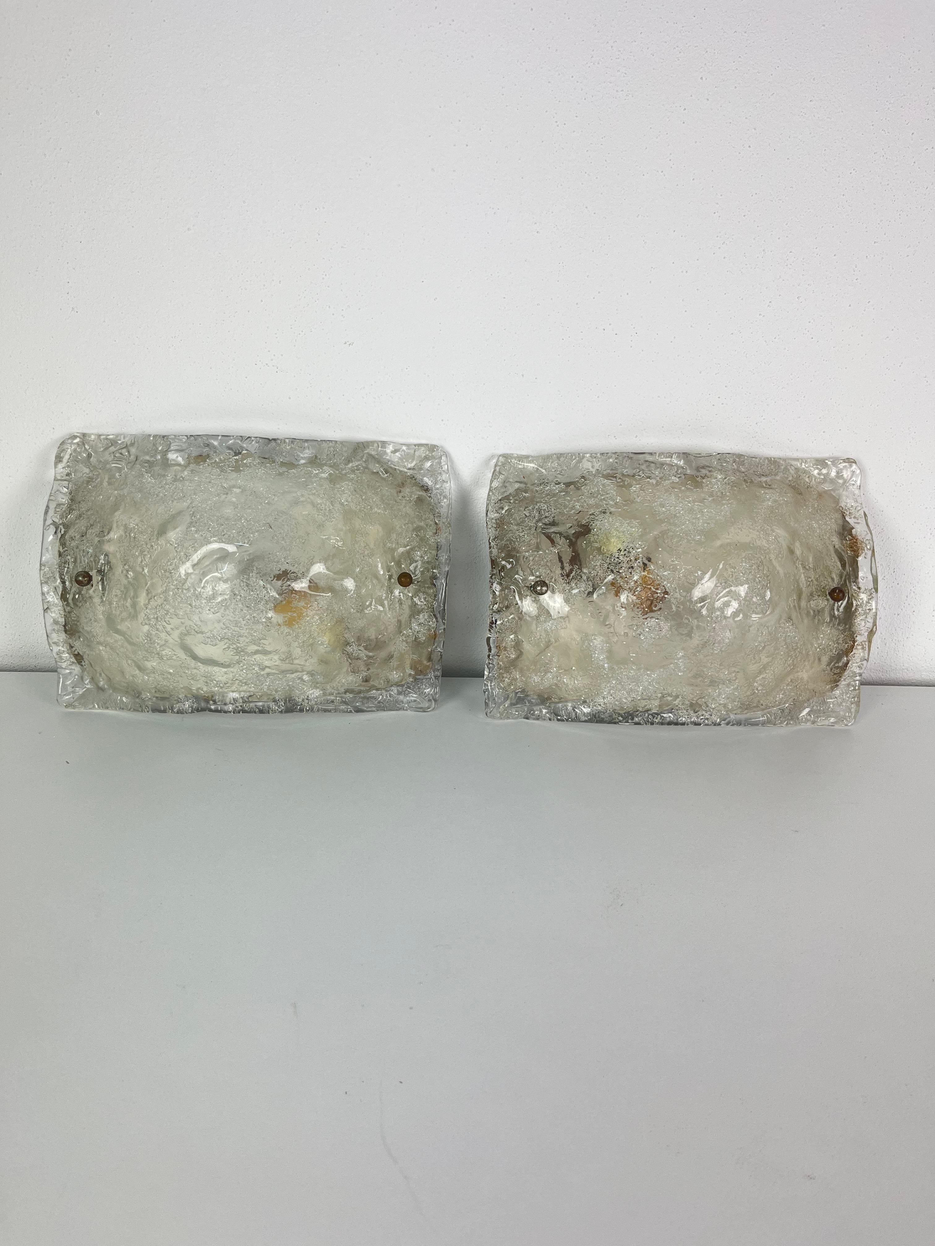 Juego de 2 lámparas de pared de cristal de Murano de mediados de siglo de Carlo Nason para Mazzega, años 60 en venta 6