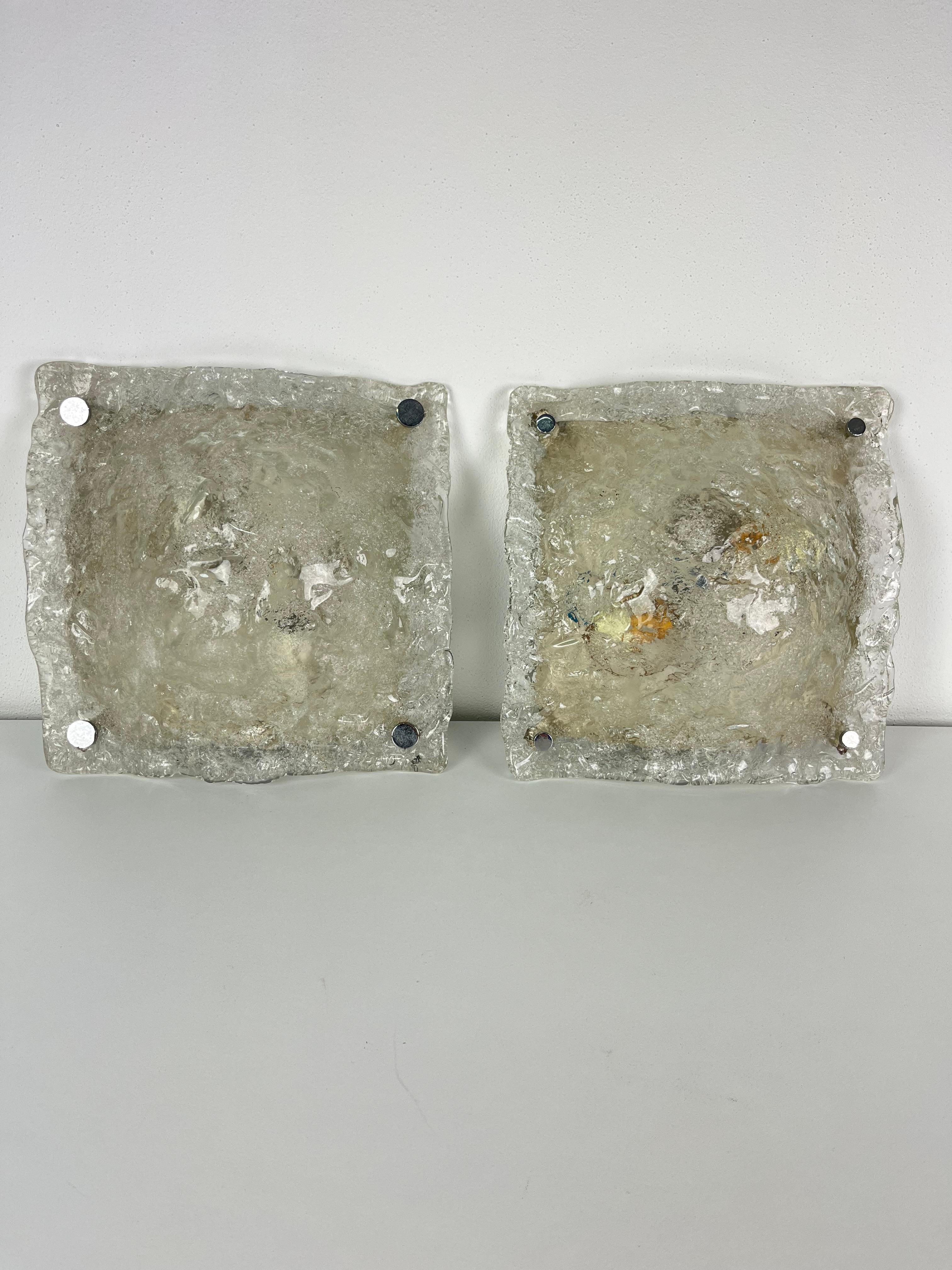 Juego de 2 lámparas de pared de cristal de Murano de mediados de siglo de Carlo Nason para Mazzega, años 60 en venta 7