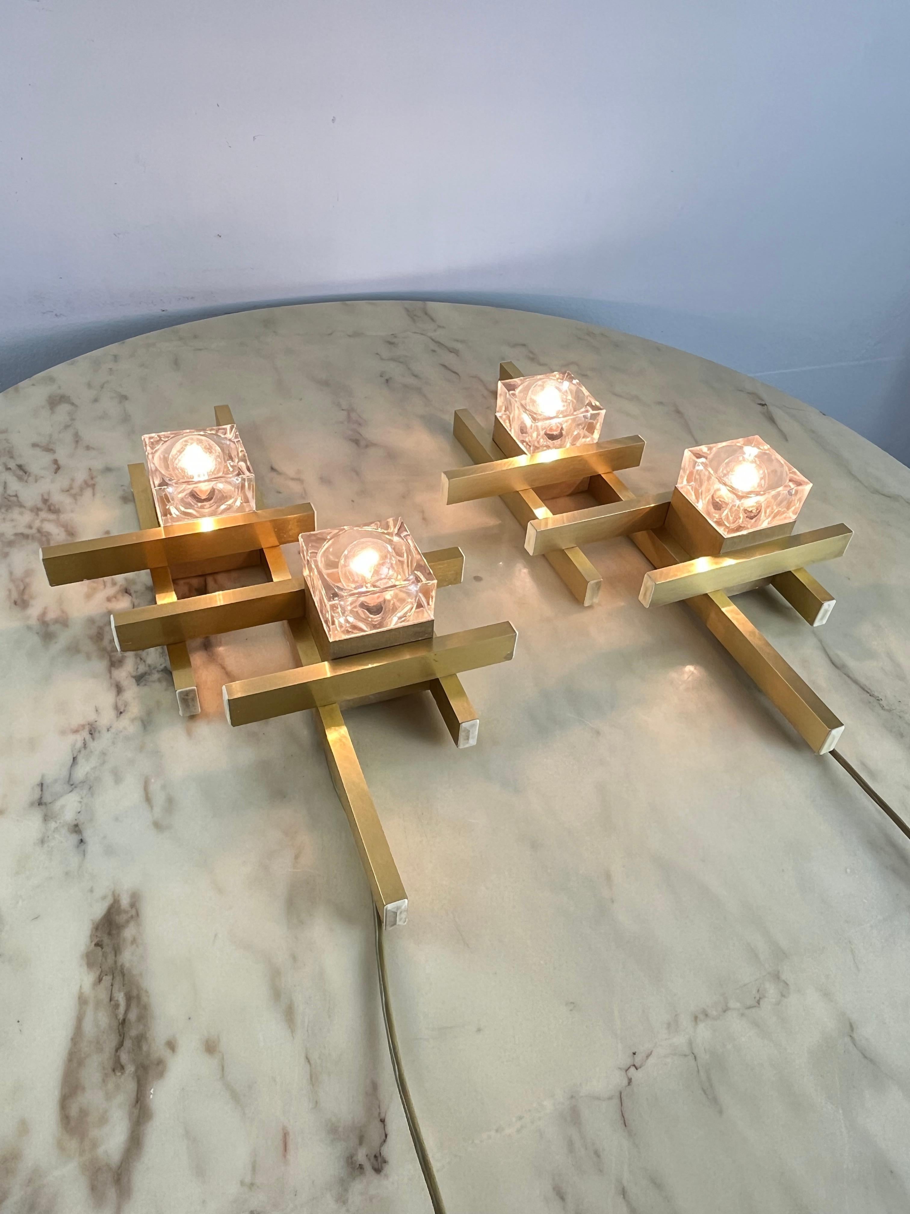 Set Of 2 Mid-Century Murano Glass Wall Lamps By Gaetano Sciolari 1970s In Good Condition For Sale In Palermo, IT