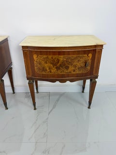 Set of 2 mid-century Night Stands with marble tops and brass accessories, 1950