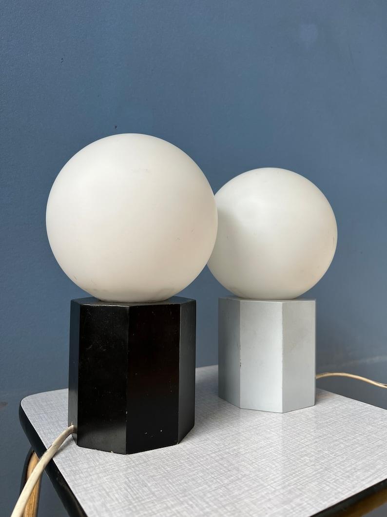 Set of 2 Mid Century Opaline Glass Table Lamp or Bedside Lamp, 1970s For Sale 2