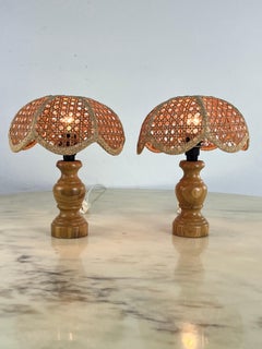 Pair of Mid-Century French Riviera Table Lamps in wicker and rattan 1960s