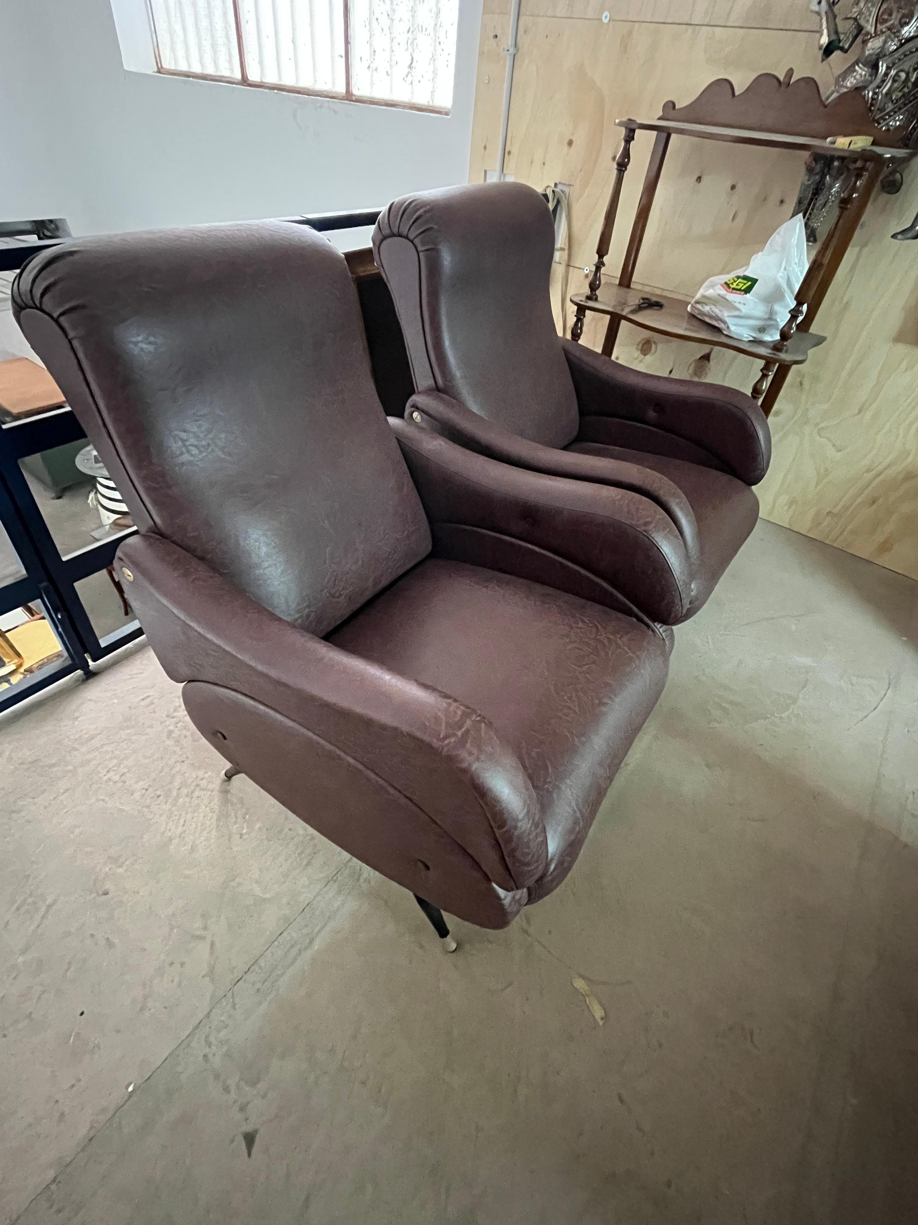 Set Of 2 Mid-Century Reclining Armchairs Attributed To Nello Pini, 1960s 4