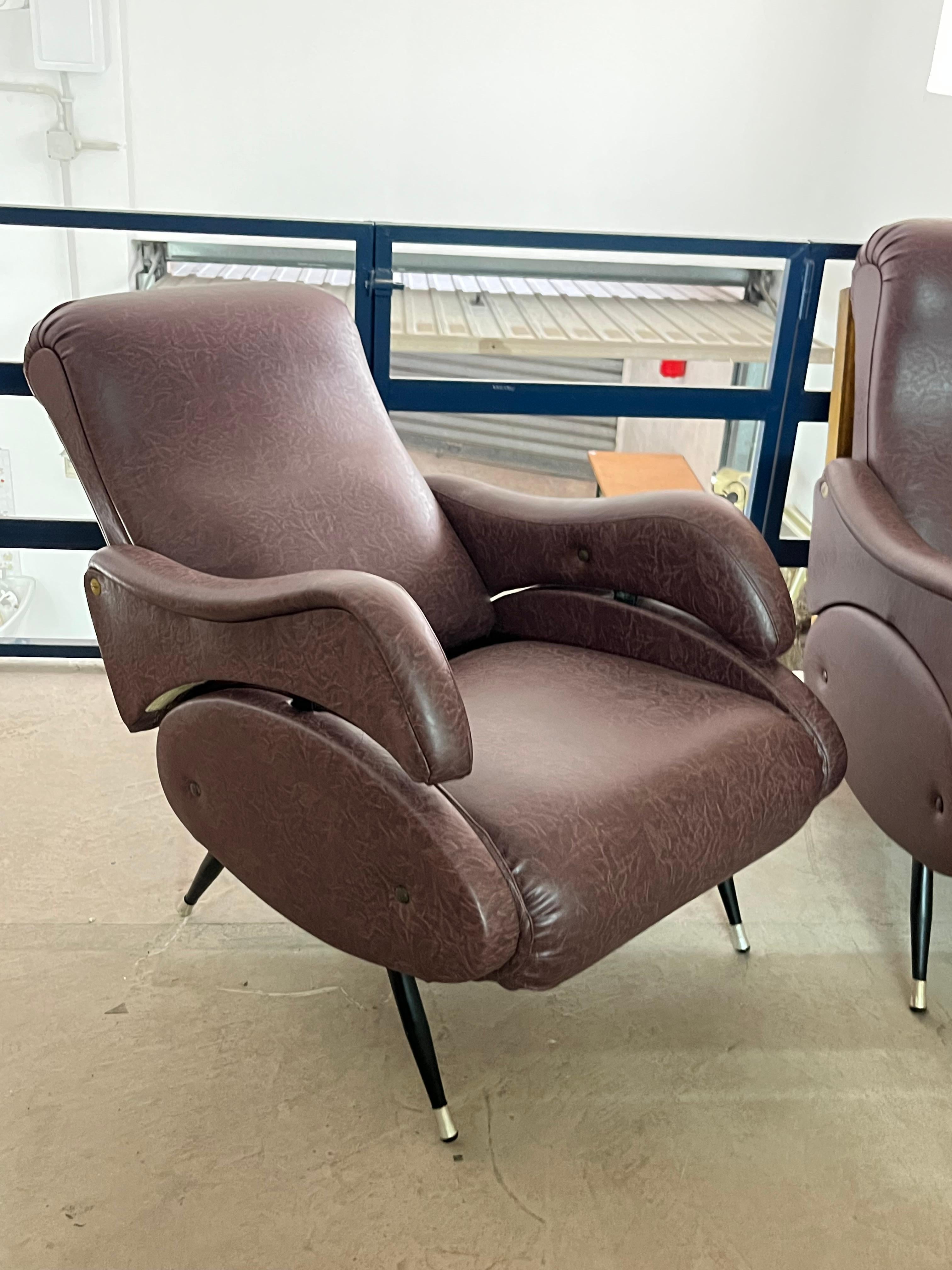 Set Of 2 Mid-Century Reclining Armchairs Attributed To Nello Pini, 1960s In Good Condition In Palermo, IT