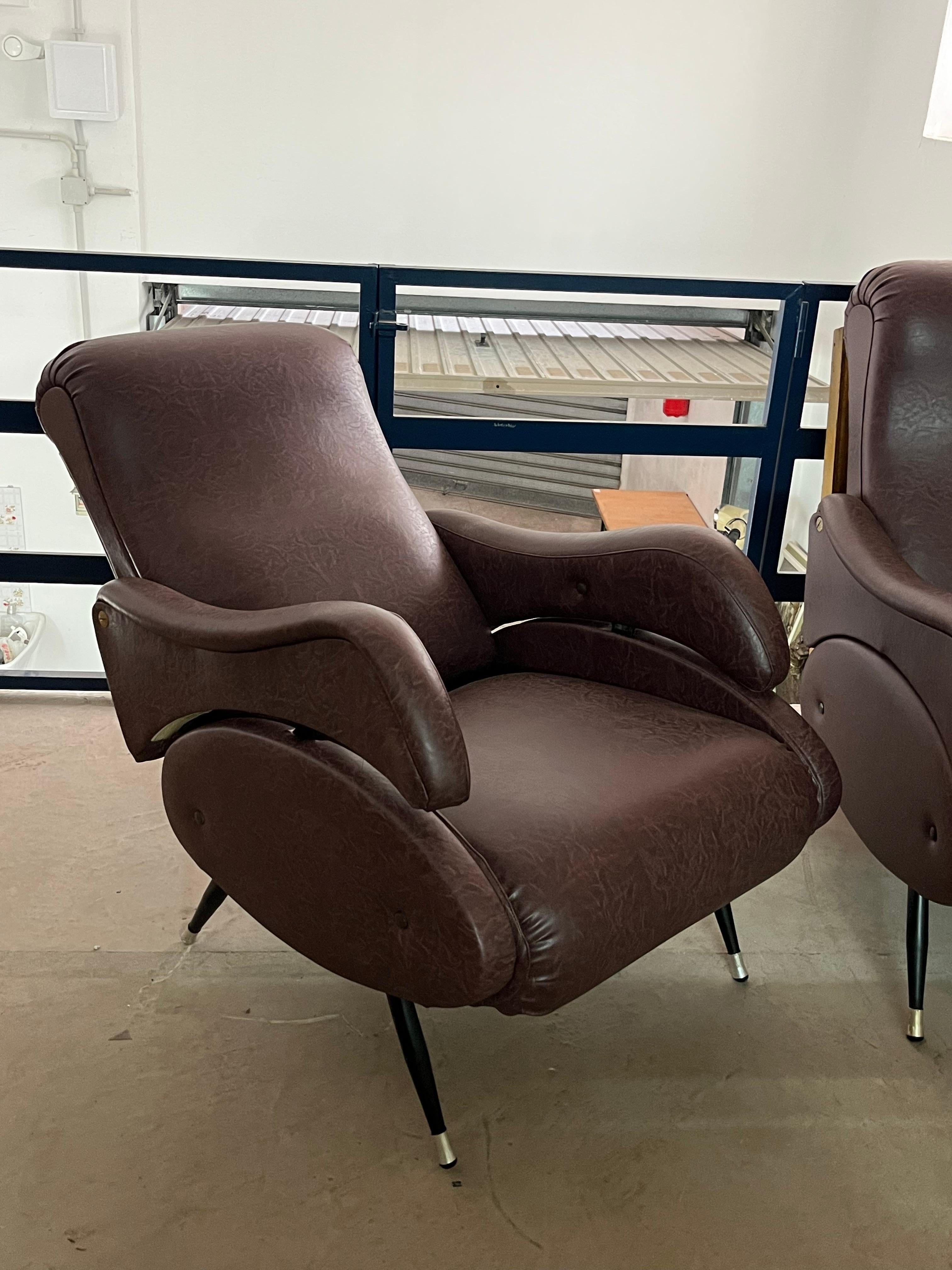 Mid-20th Century Set Of 2 Mid-Century Reclining Armchairs Attributed To Nello Pini, 1960s