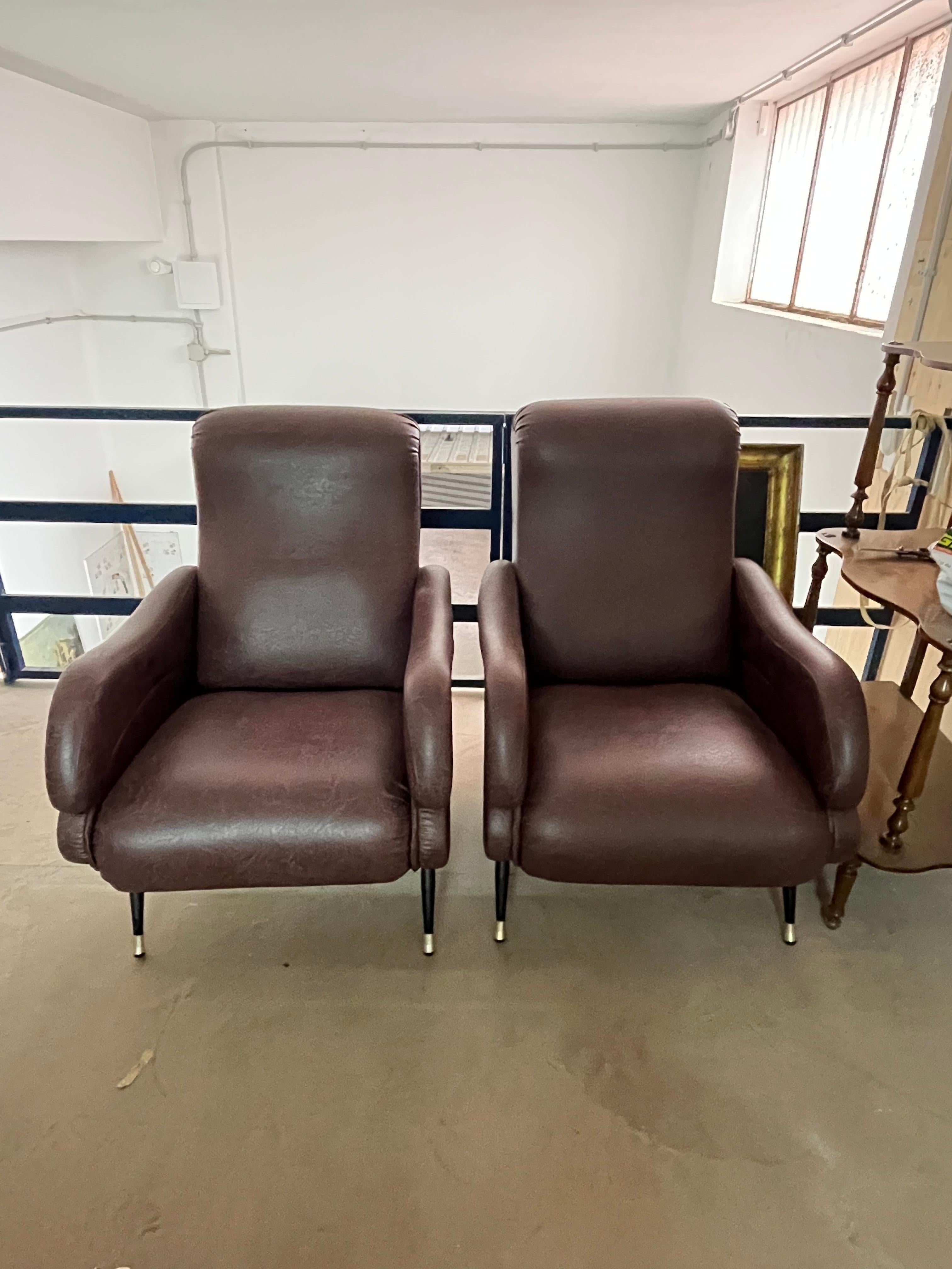 Set Of 2 Mid-Century Reclining Armchairs Attributed To Nello Pini, 1960s 3